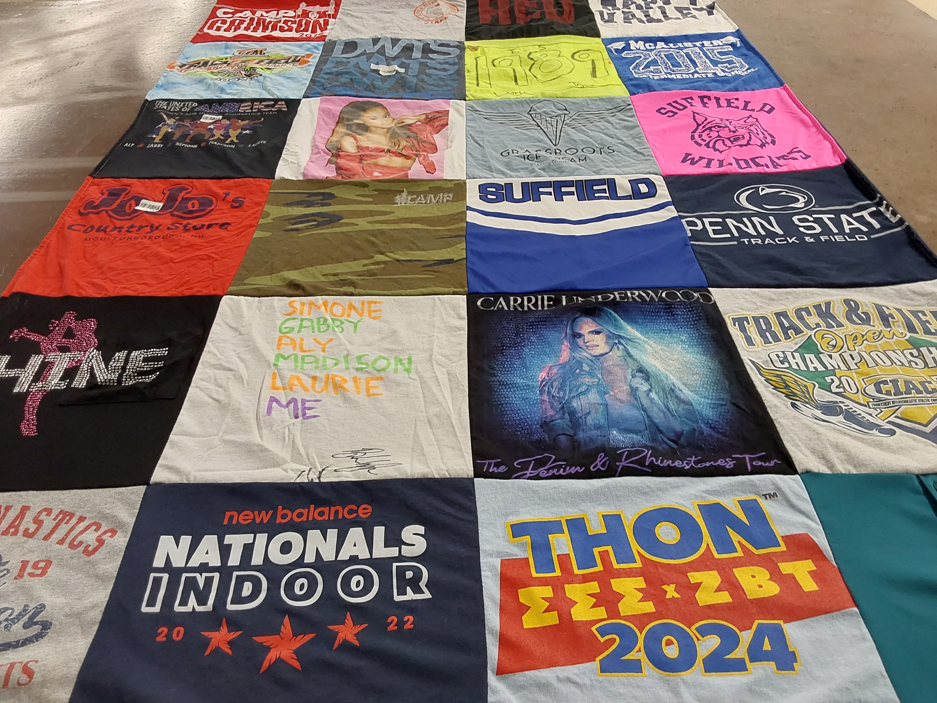T-shirt quilt featuring suffield wildcats, penn state track & field by Jennifer from NH