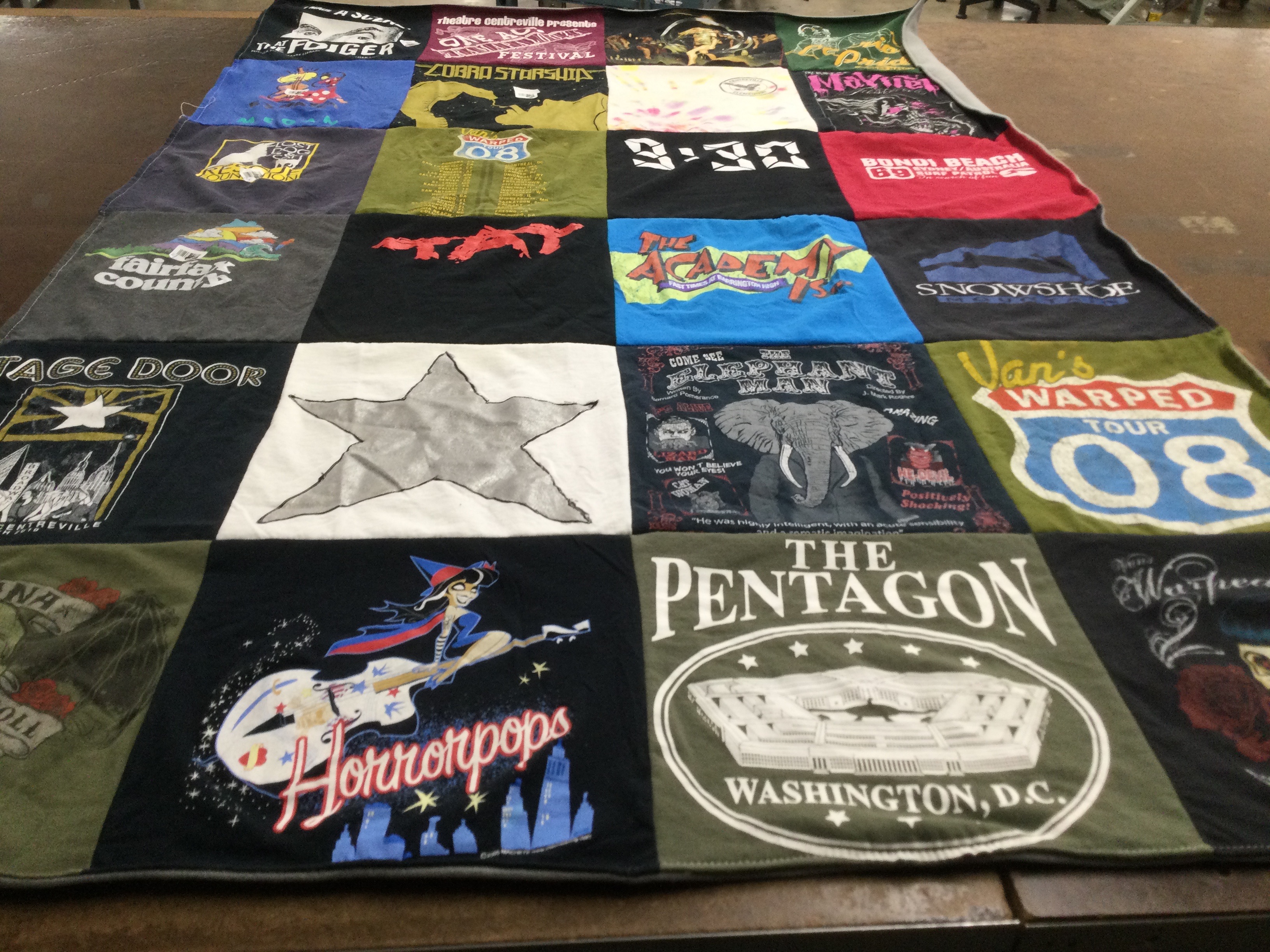 T-shirt quilt with music, theatre themes by Megan from FL