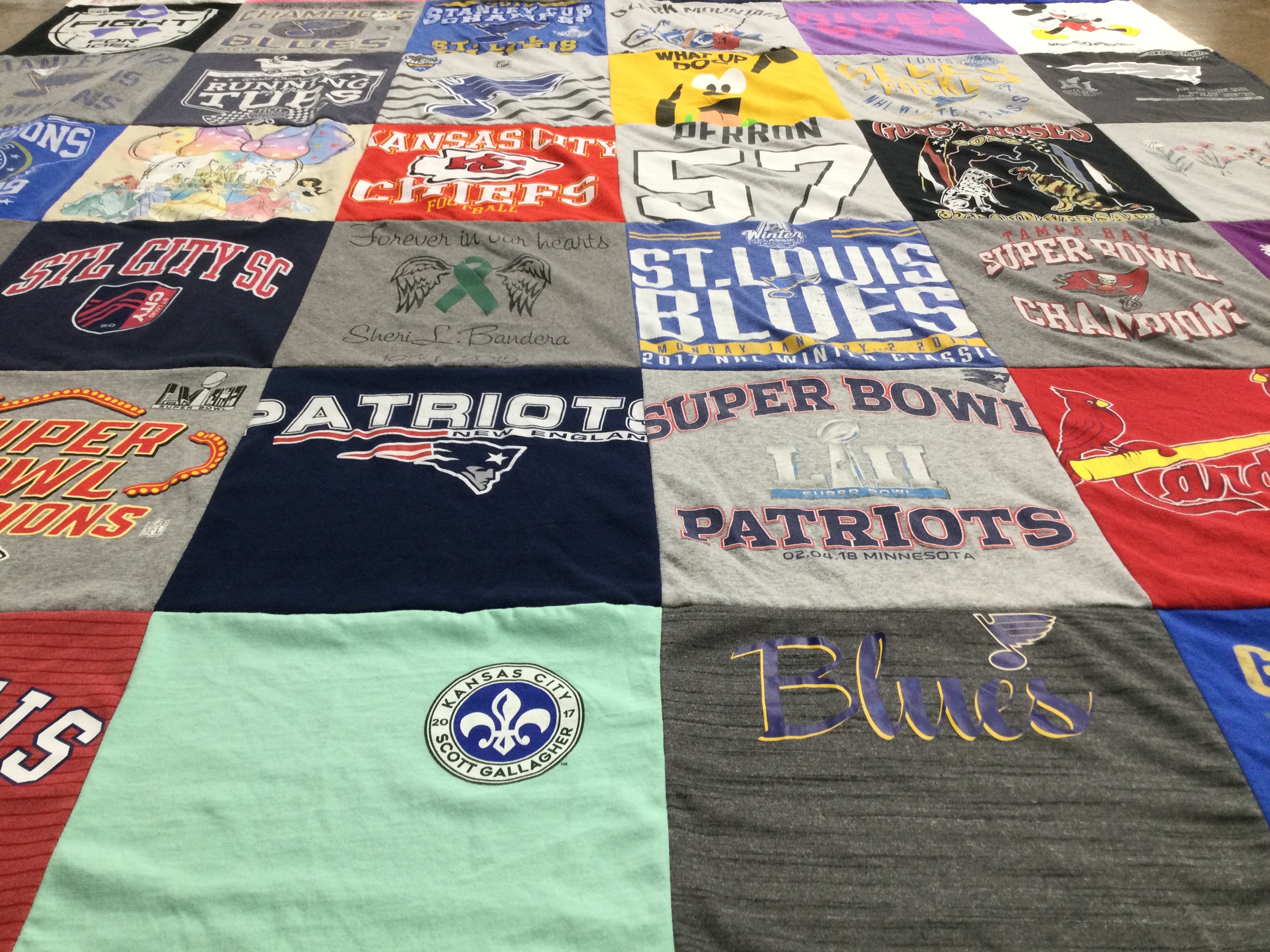 T-shirt quilt featuring new england patriots, kansas city chiefs by Cheryl from MO