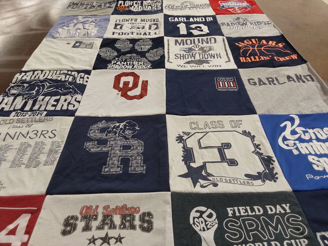T-shirt quilt featuring flower mound panthers, shadow ridge panthers by Karen from TX