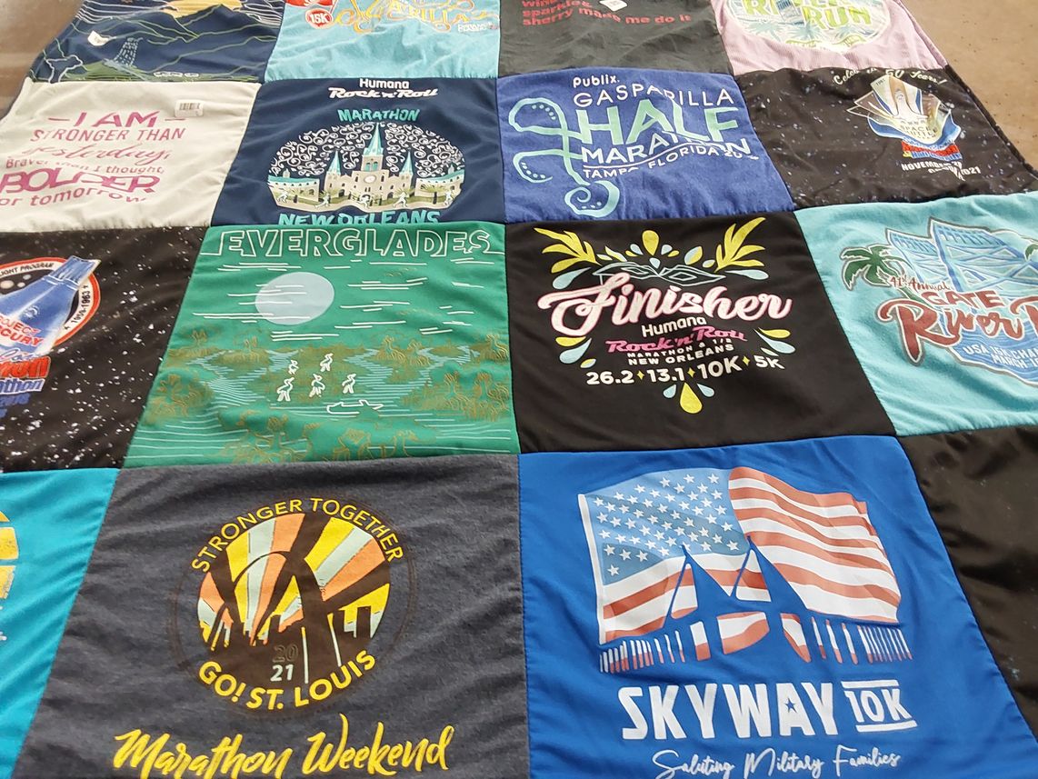 T-shirt quilt with running, marathons themes by David from FL