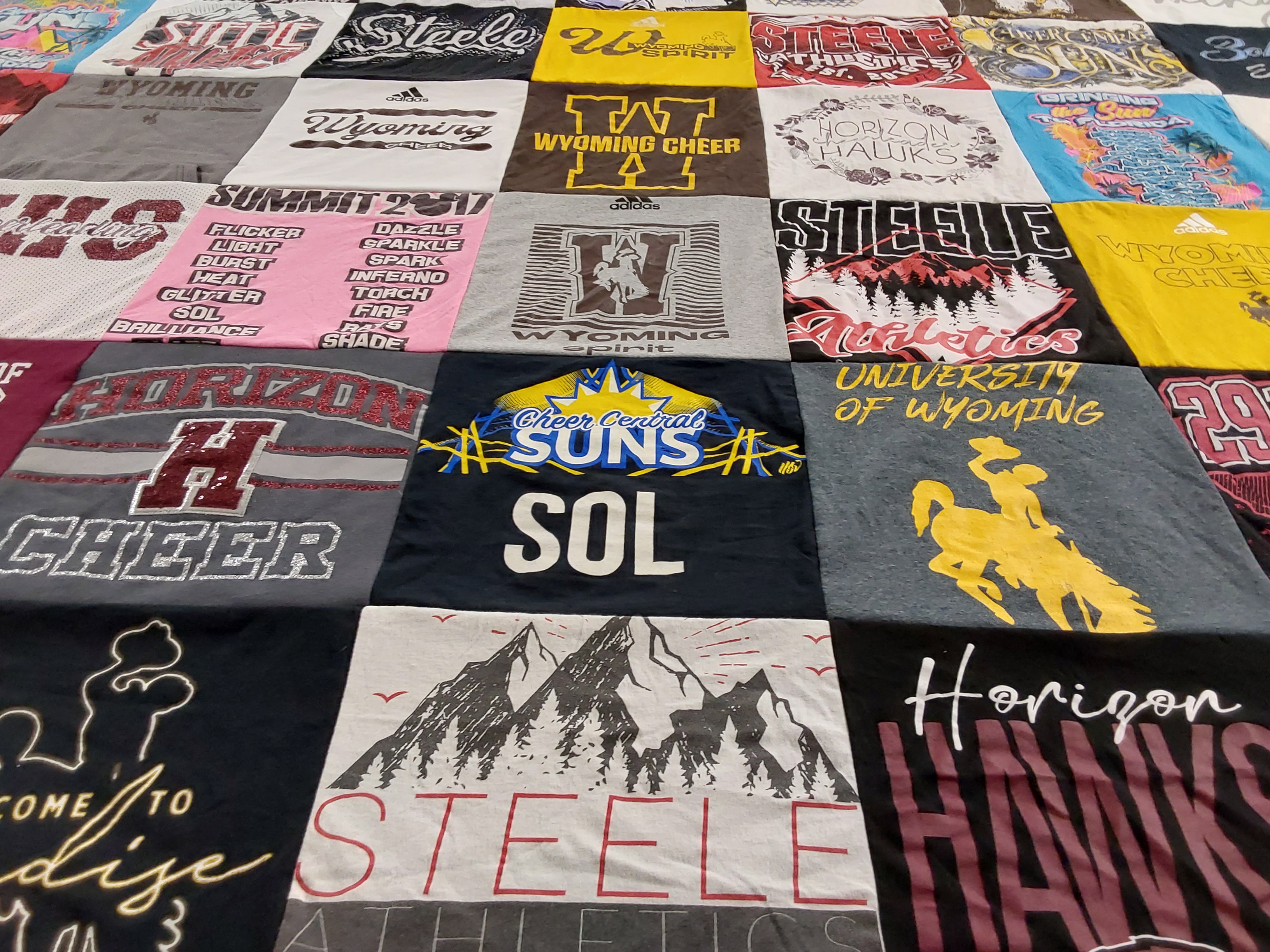 T-shirt quilt featuring university of wyoming athletics, horizon hawks by Justine from CO