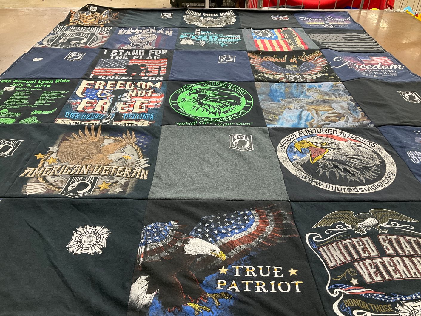 T-shirt quilt with military, veterans themes by Christin from MI