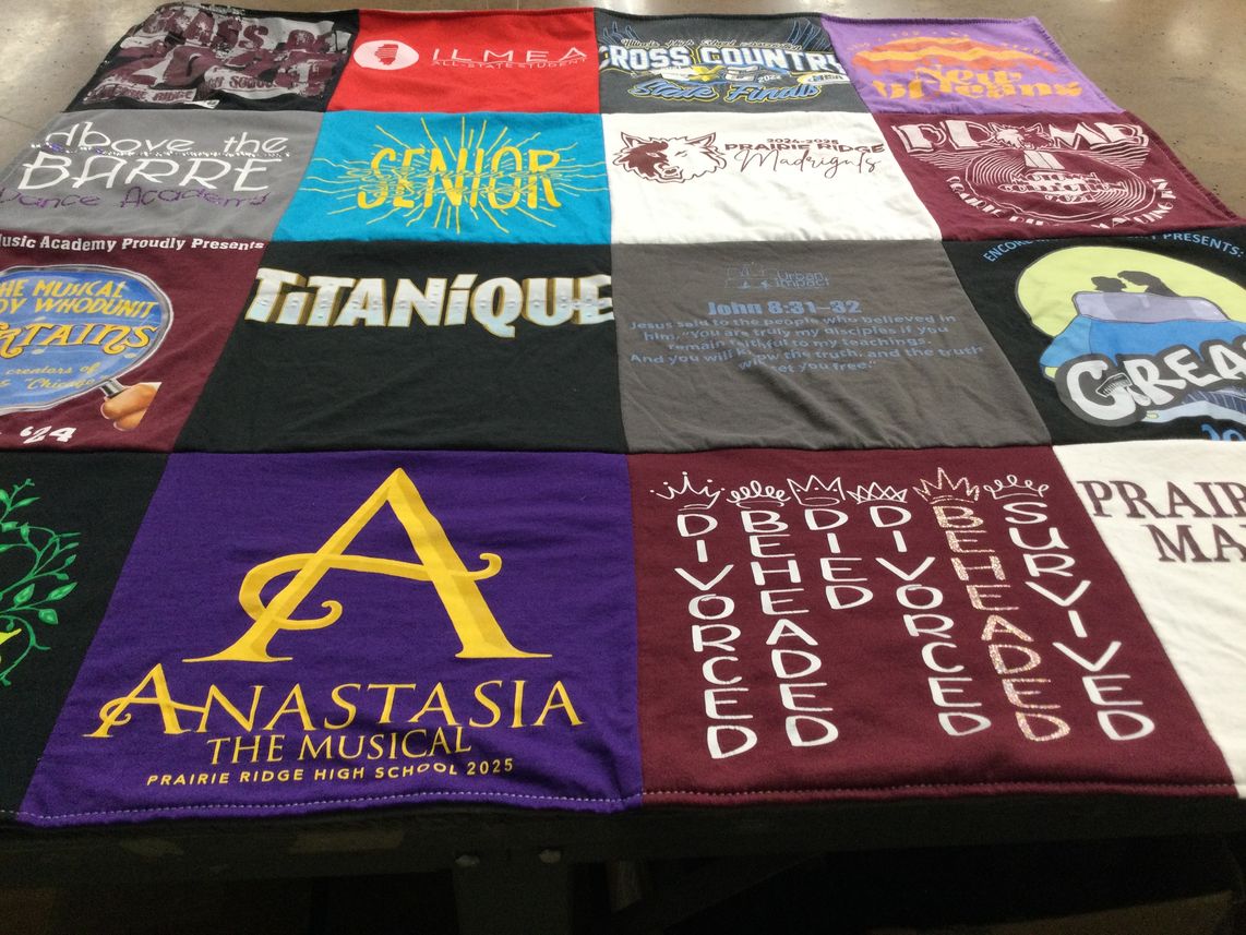 T-shirt quilt featuring madrigals by Sarah from IL