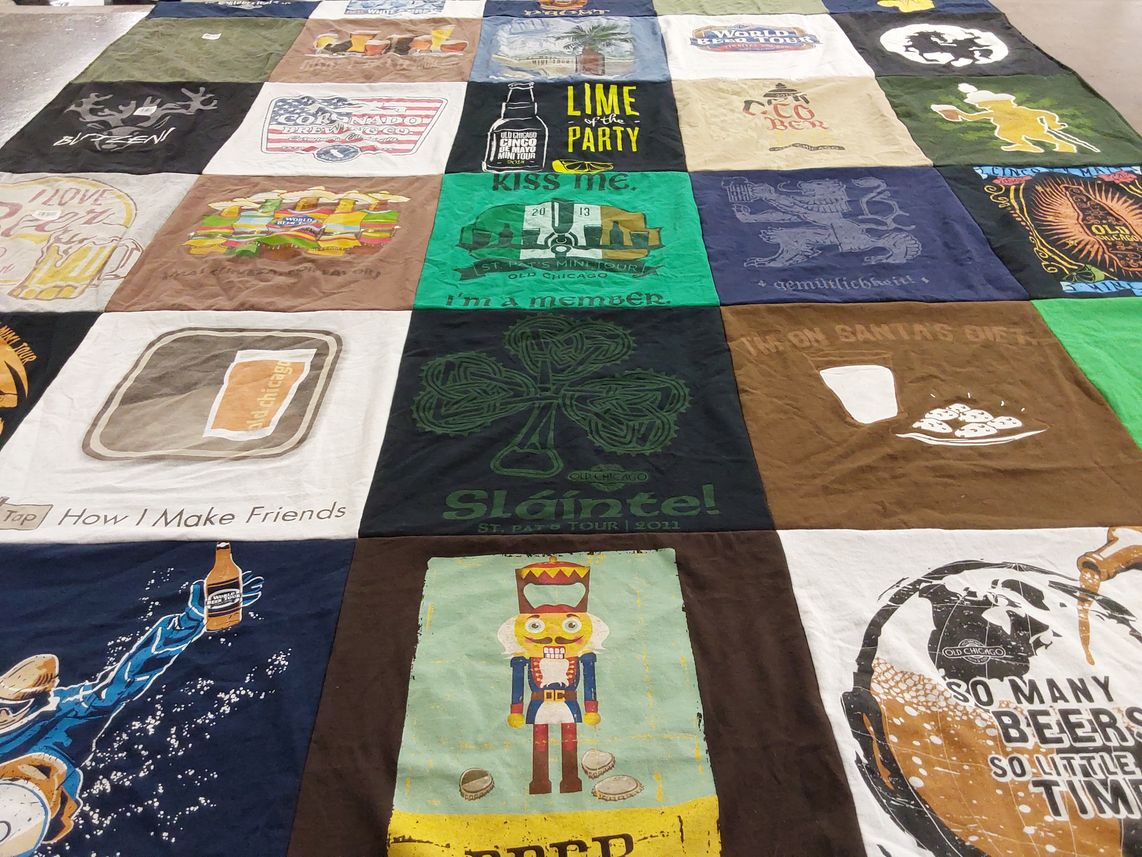 T-shirt quilt with beer, festivals themes by Coleen from CO