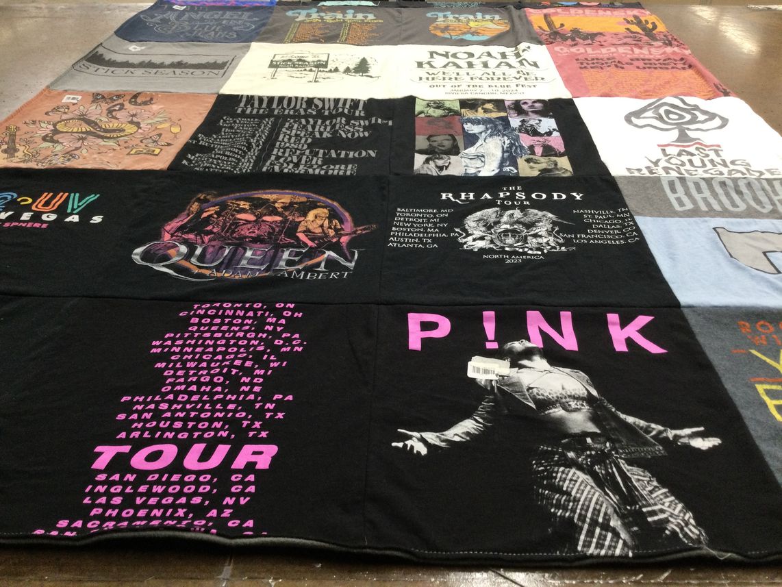 T-shirt quilt with music, concerts themes by Kindra from NV