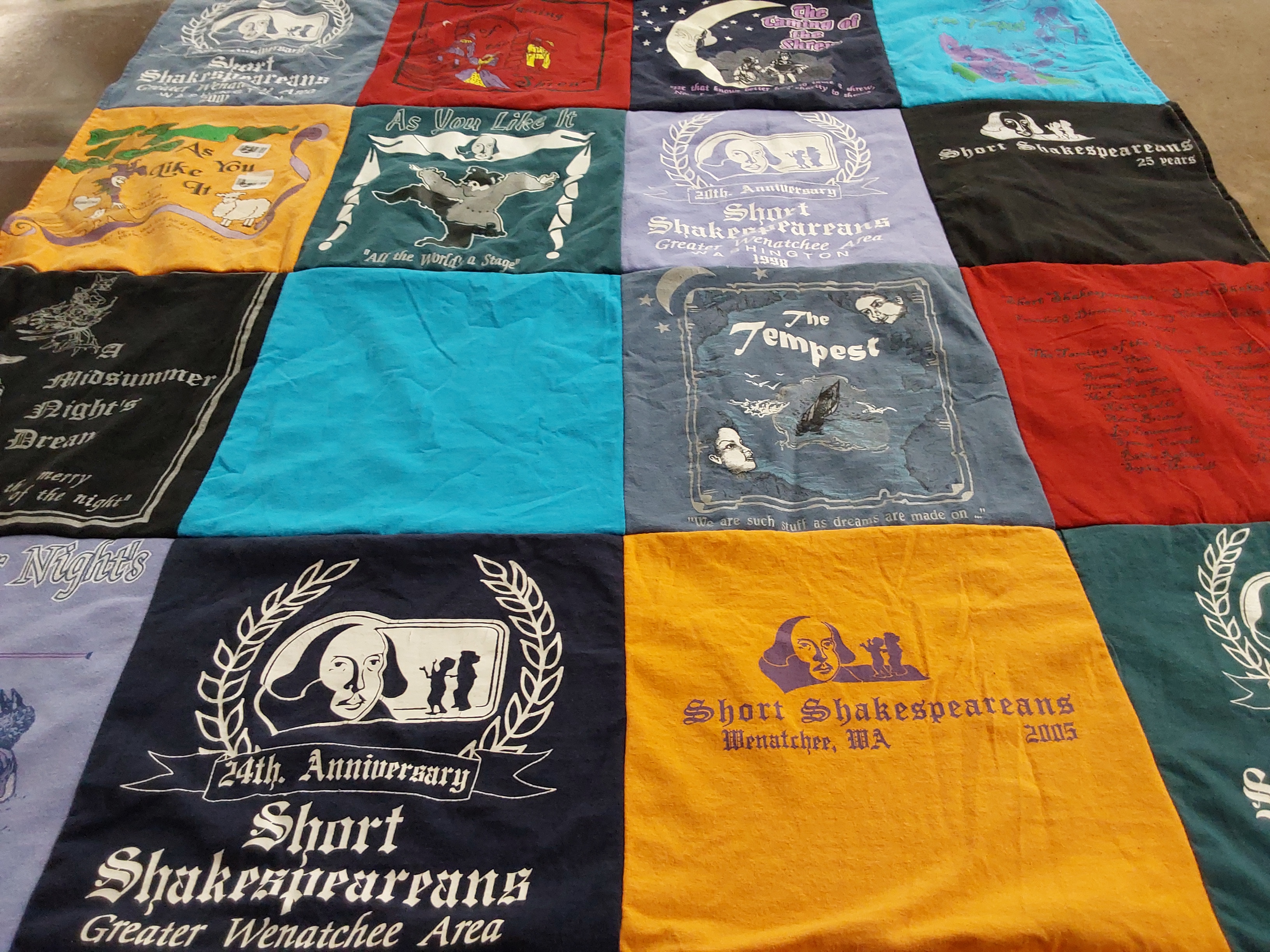 T-shirt quilt with theater, performing arts themes by Andrea from WA