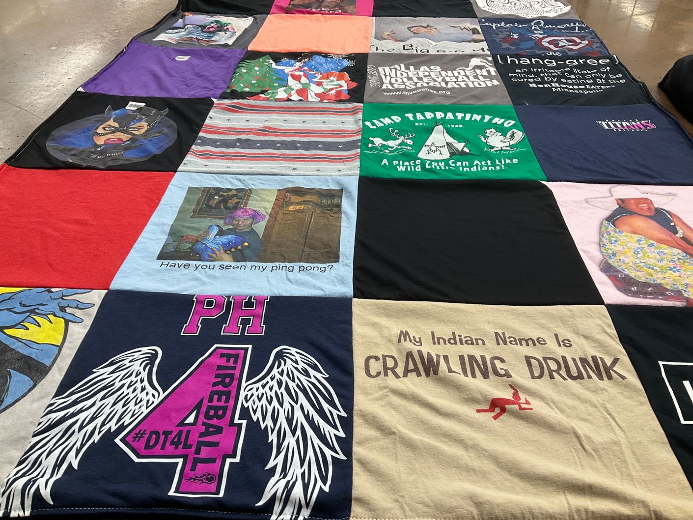 T-shirt quilt with camping, wildlife themes by STEVE from TX