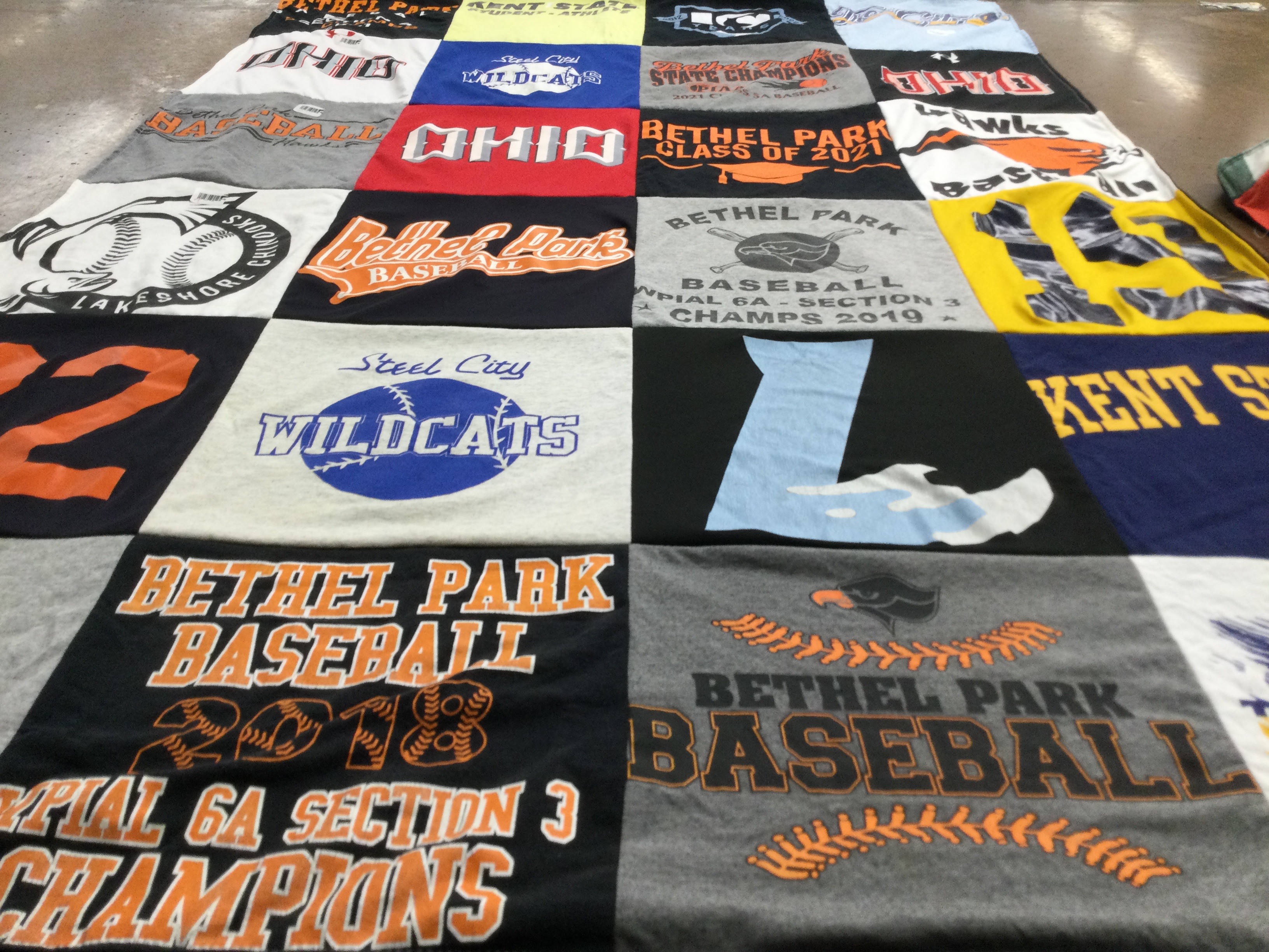 T-shirt quilt featuring bethel park baseball, steel city wildcats by Paige from PA