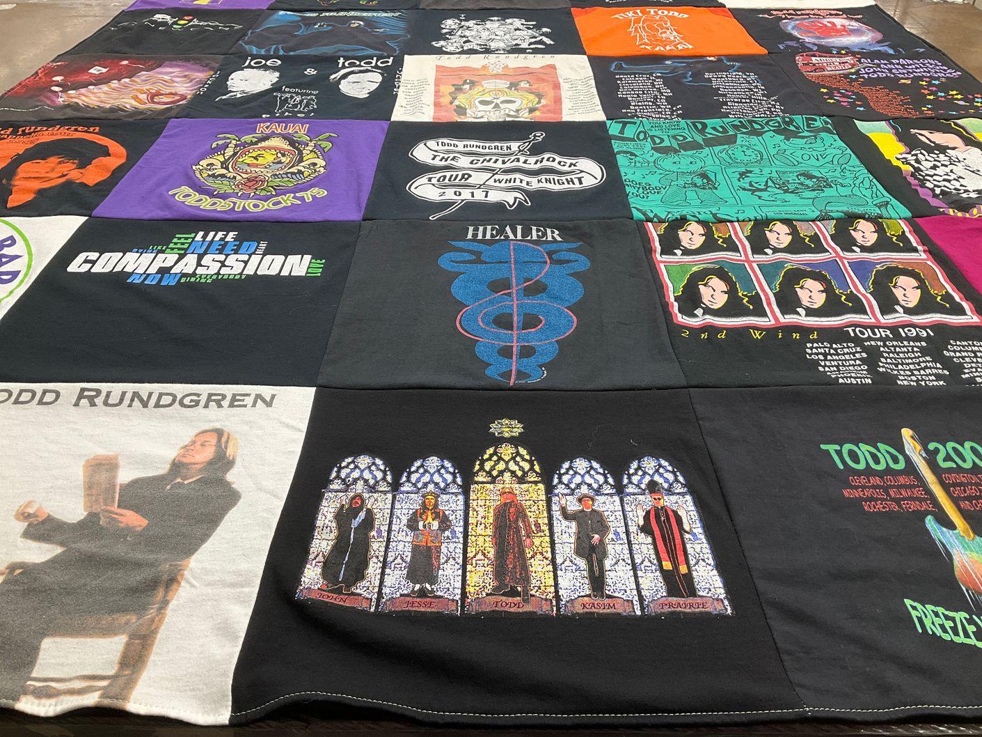 T-shirt quilt with music, concerts themes by Brenda from AZ