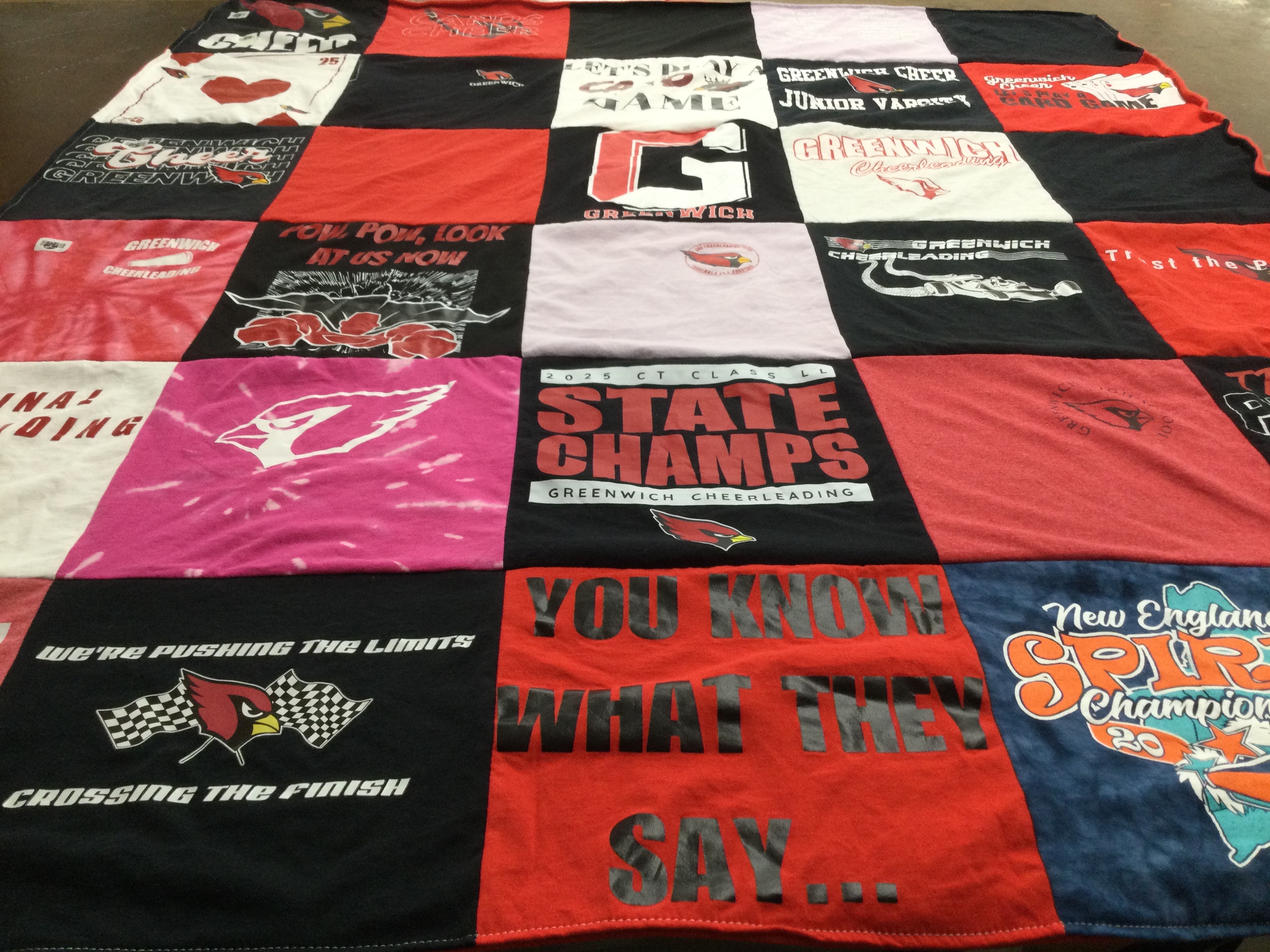 T-shirt quilt featuring greenwich cardinals by Mirella from CT