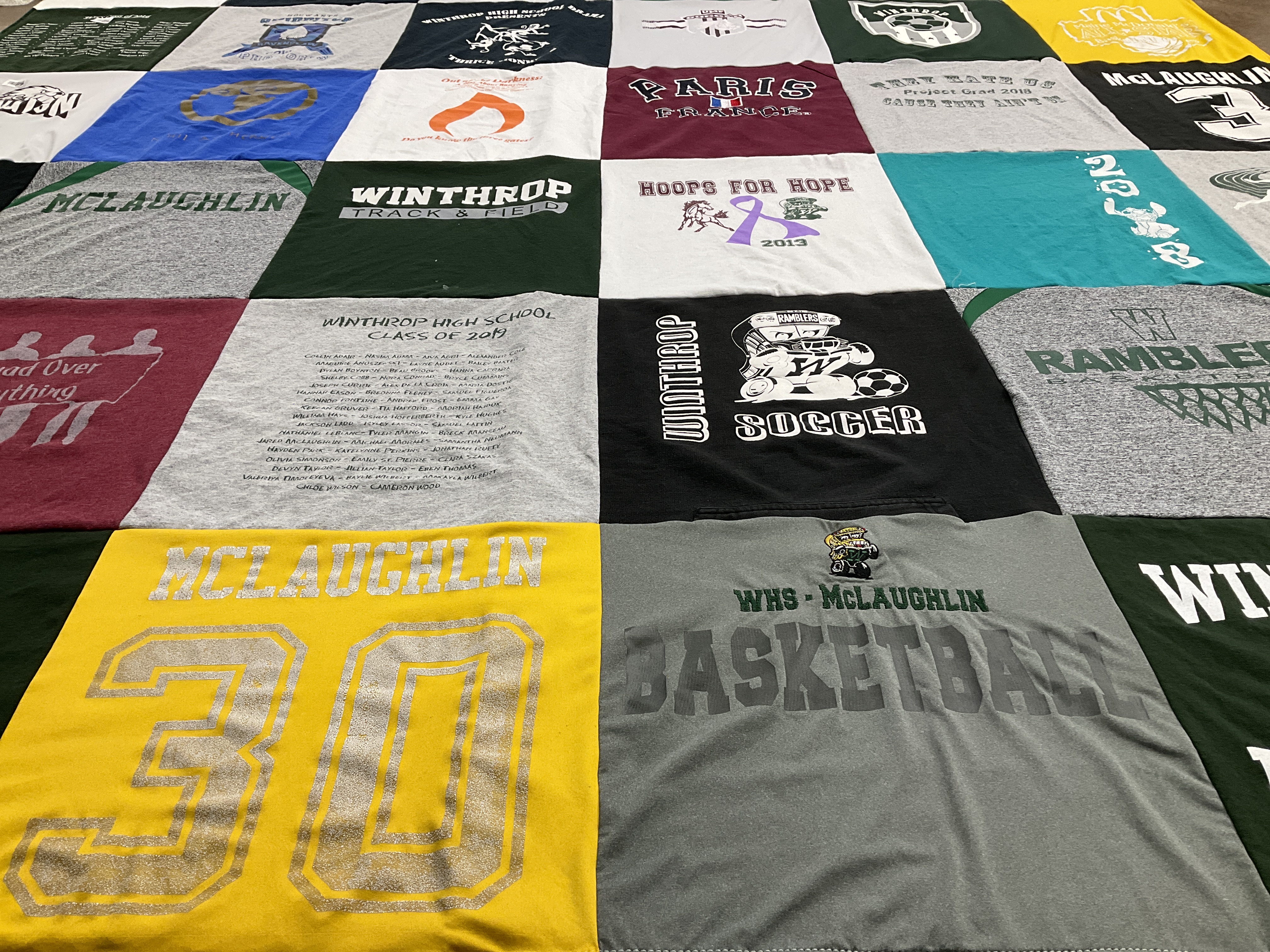 T-shirt quilt featuring winthrop high school basketball, winthrop high school soccer by Sarah from TX