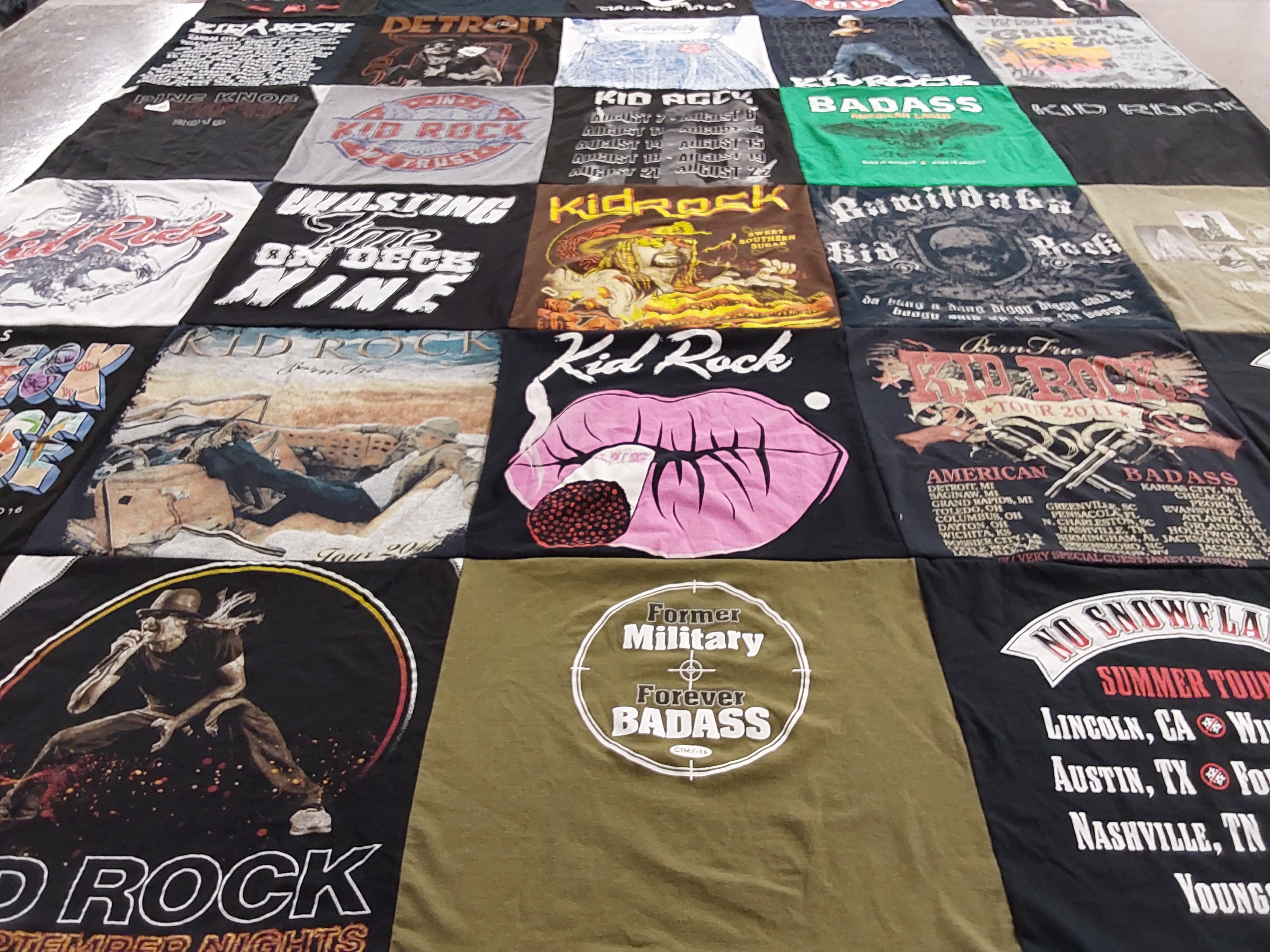 T-shirt quilt with music, concerts themes by Debbie from OH