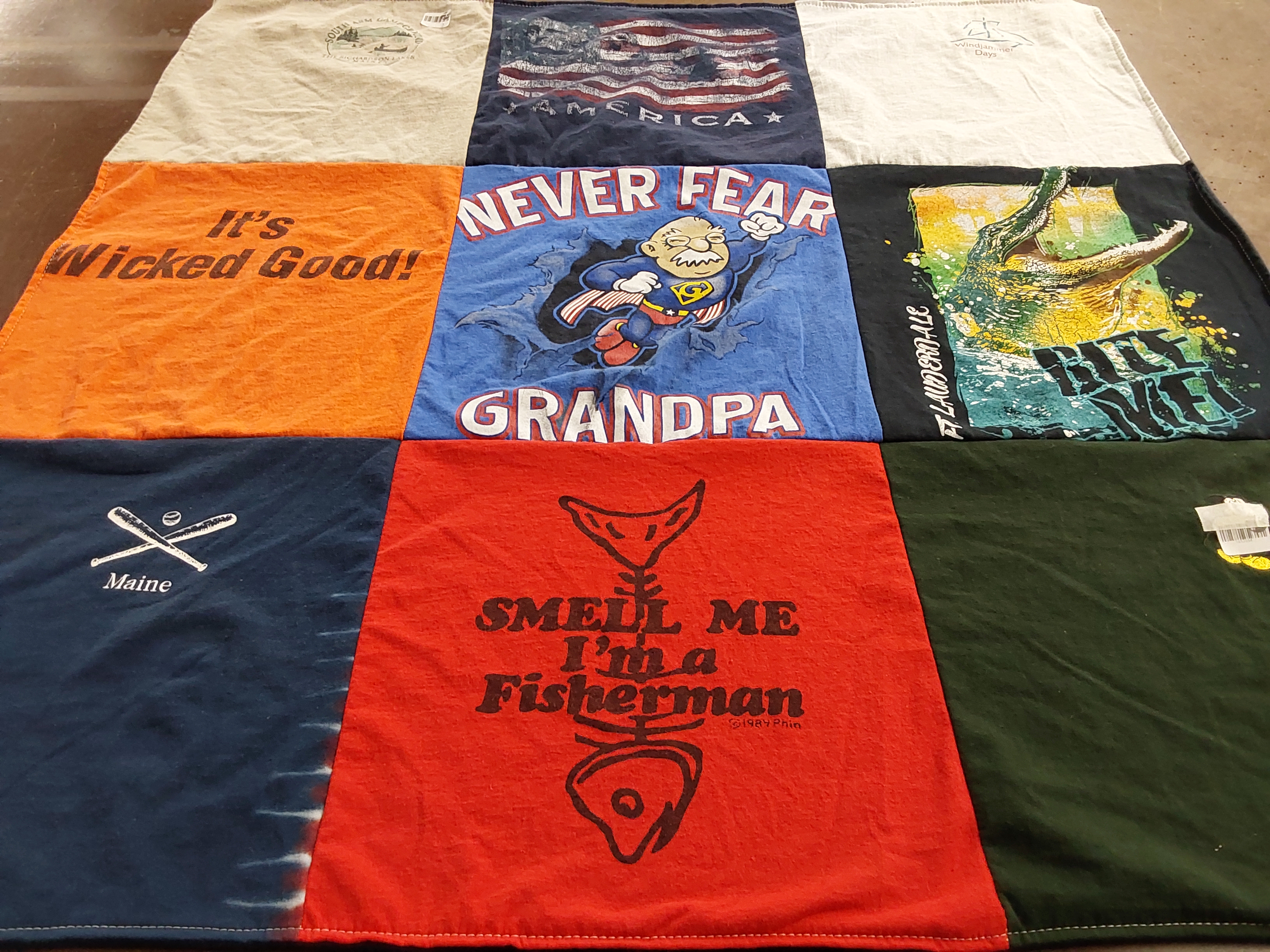T-shirt quilt with fishing, family themes by Kimberly from MA