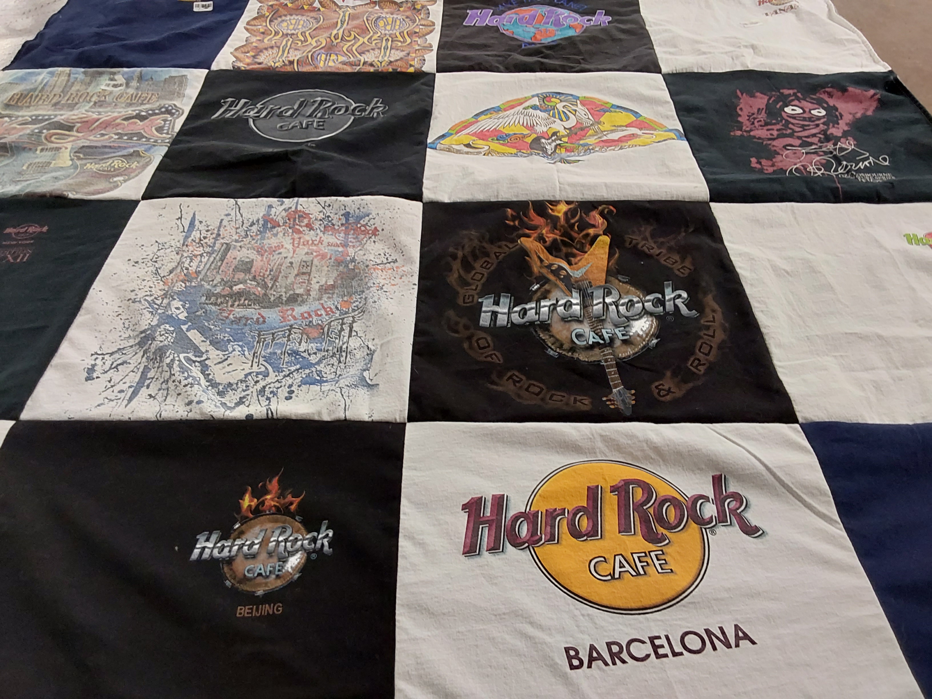 T-shirt quilt with music, travel themes by Chrissy from MD