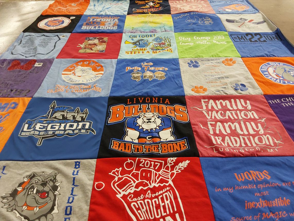 T-shirt quilt featuring livonia high school bulldogs, livonia legion softball by Tess from NY