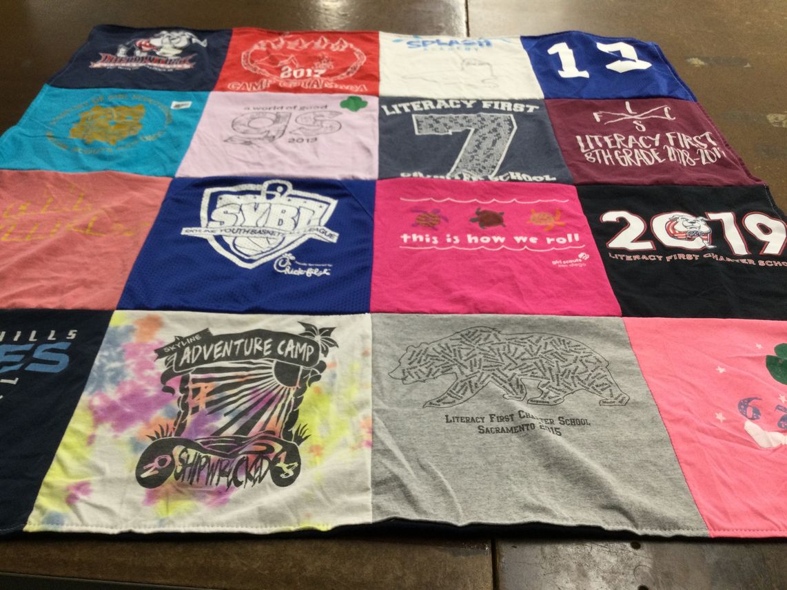 T-shirt quilt from literacy first charter school sacramemto by Lori from CA