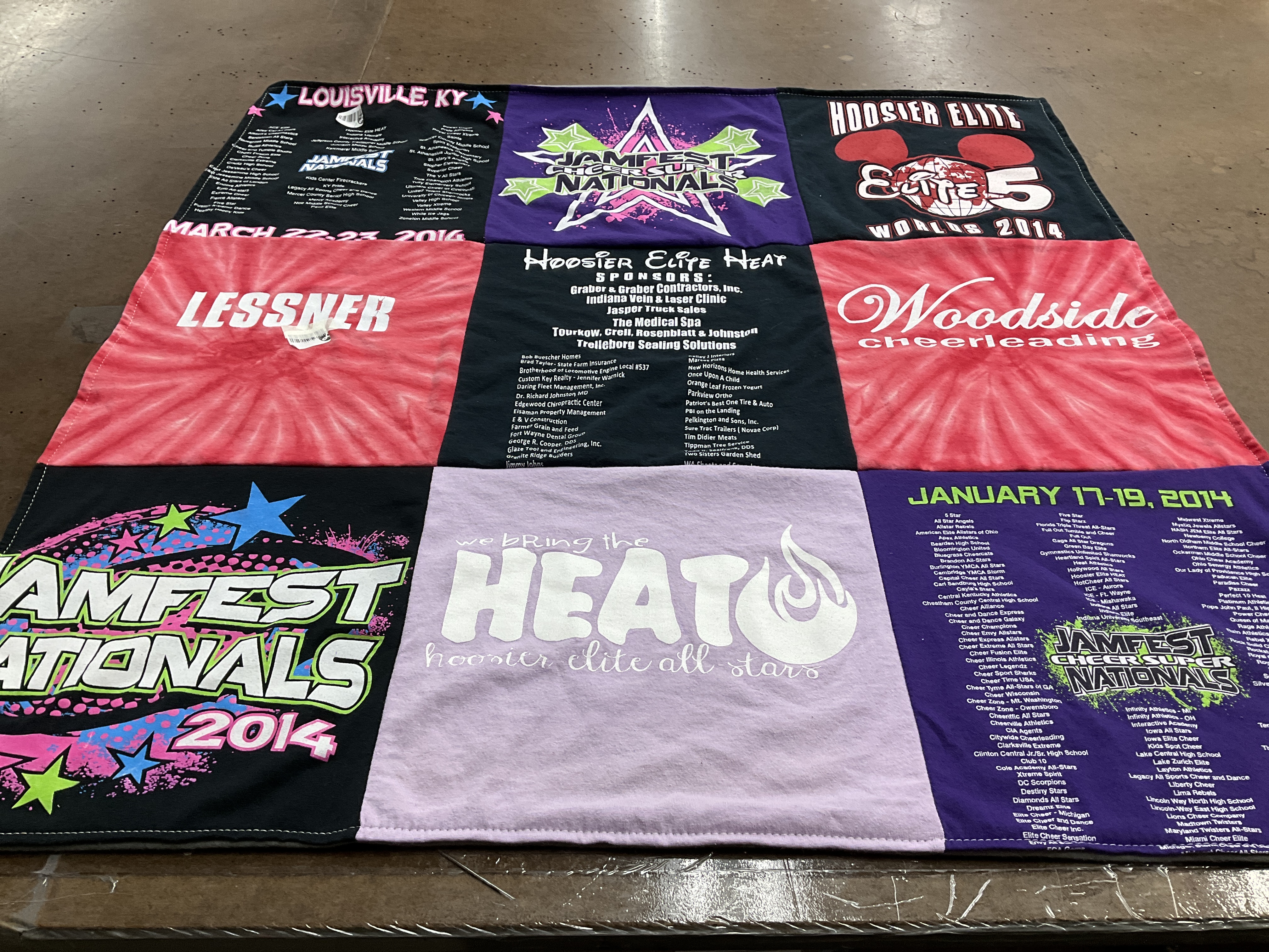 T-shirt quilt with cheerleading, dance themes by Leticia from GA