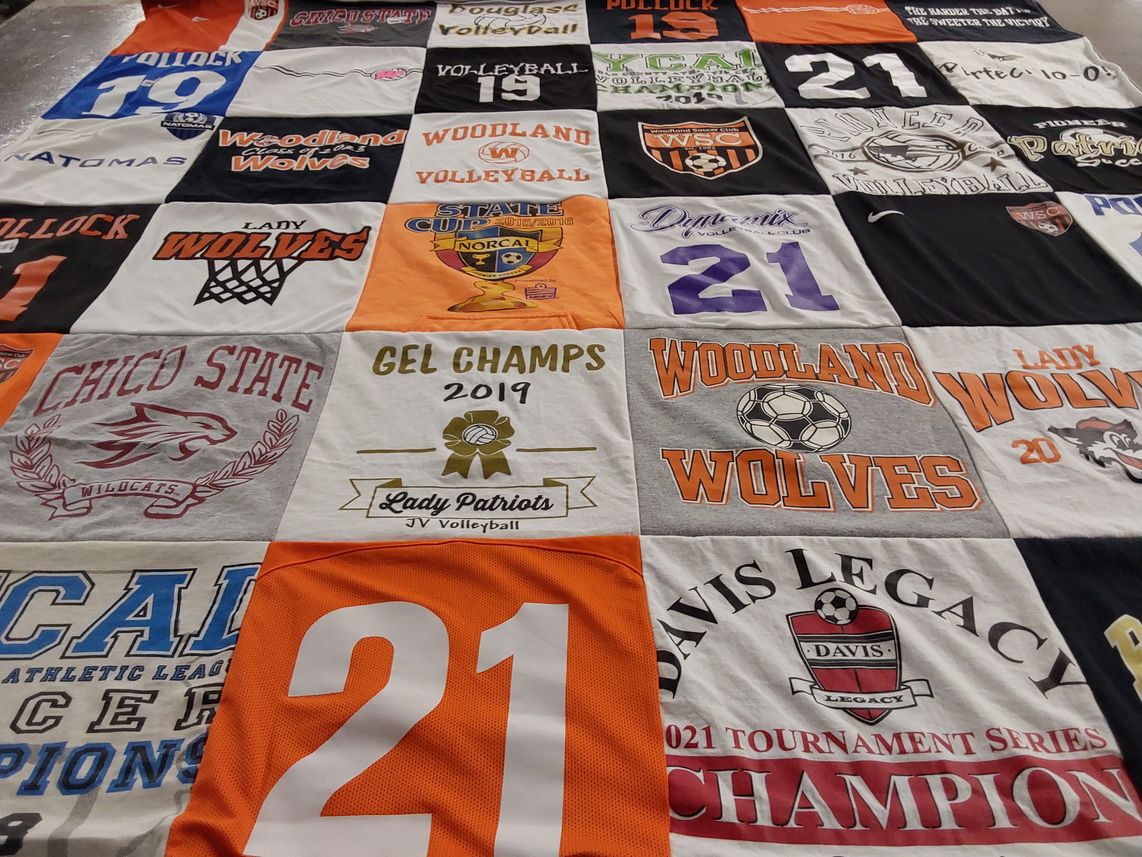 T-shirt quilt featuring woodland wolves by Josette from CA