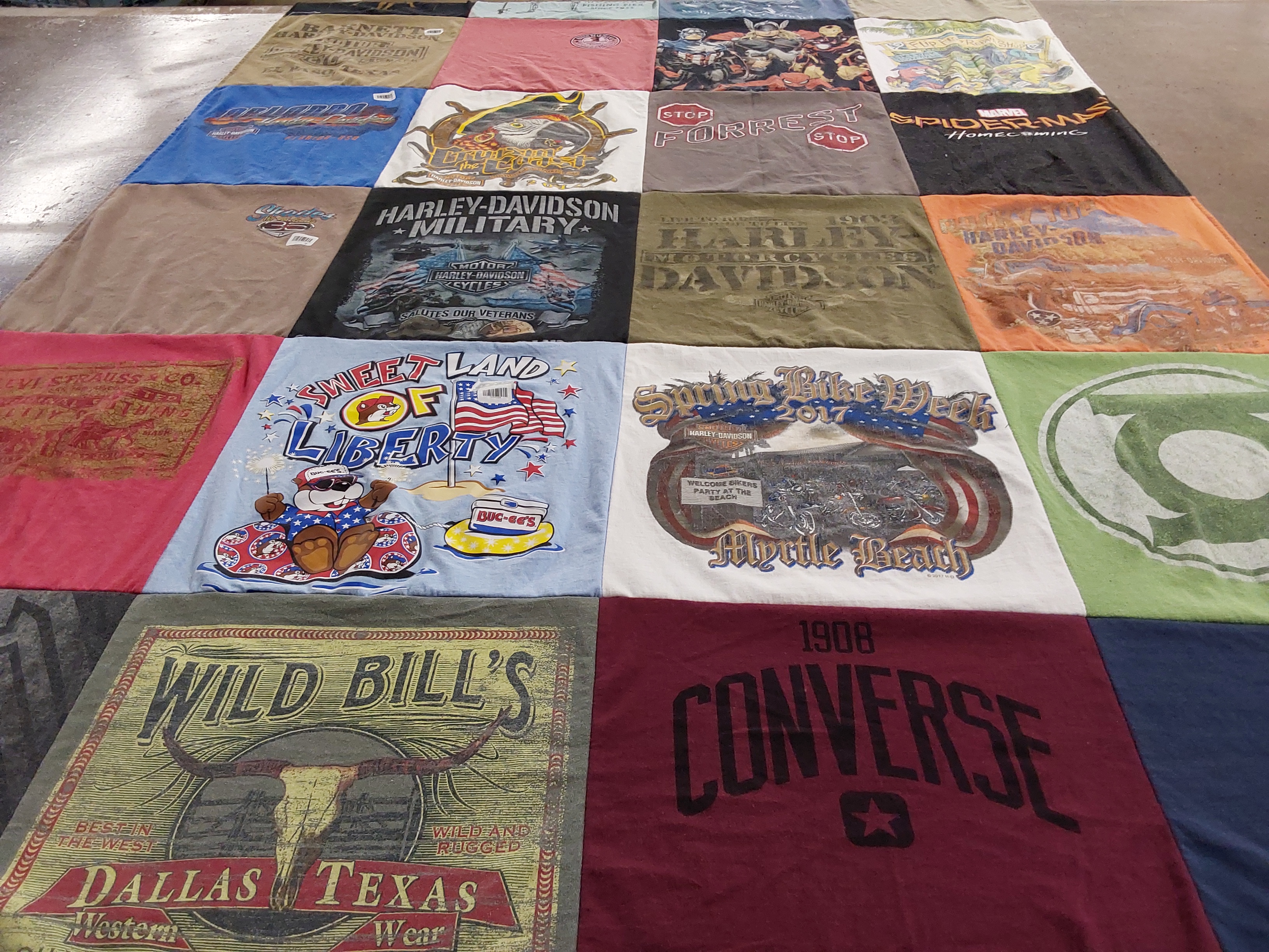 T-shirt quilt with biking, traveling themes by Brandy from NC