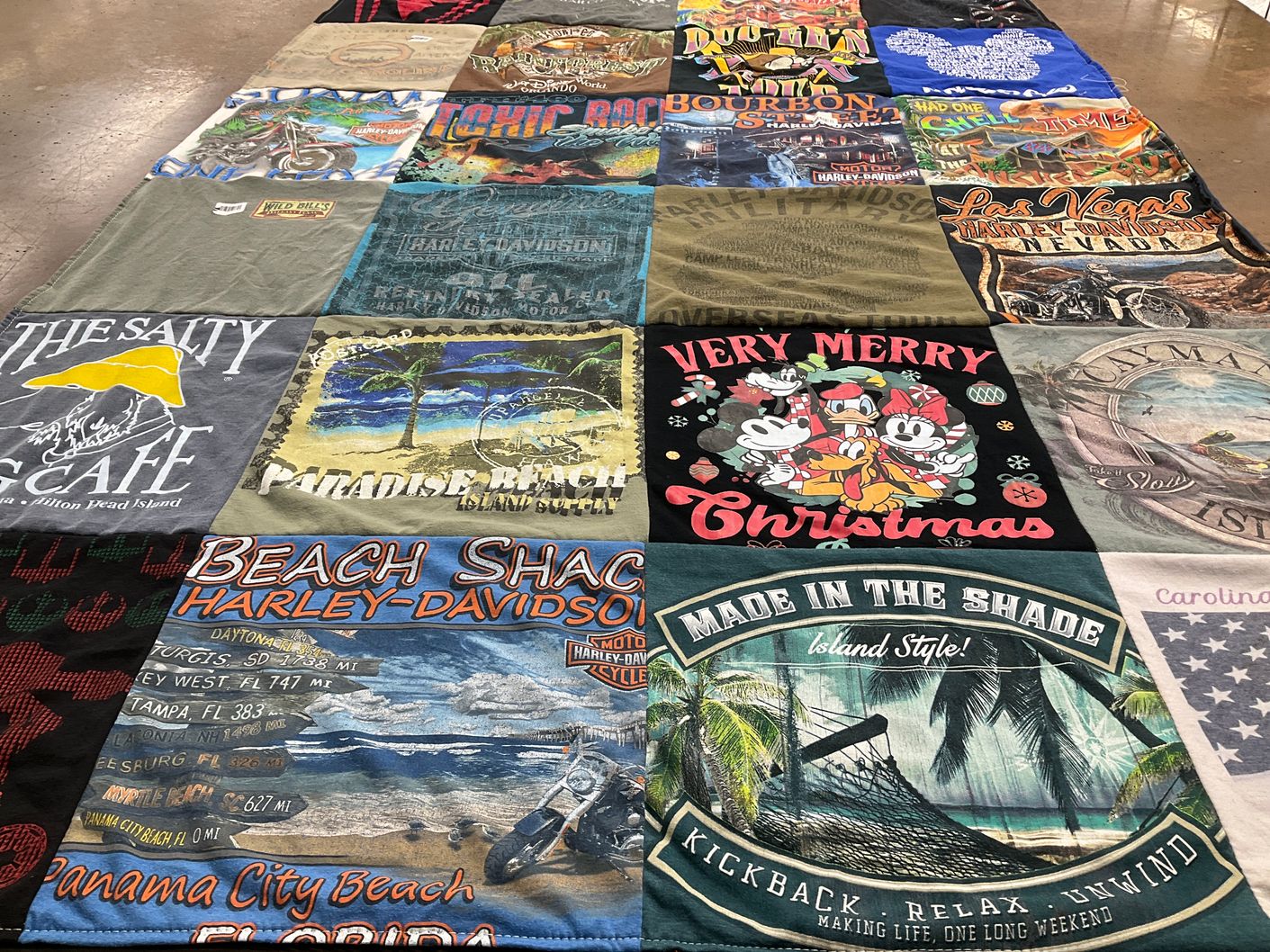 T-shirt quilt with beaches, motorcycles themes by Brandy from NC