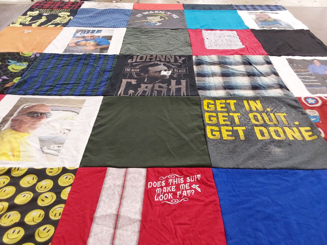 T-shirt quilt with music, humor themes by Kimberly from NC