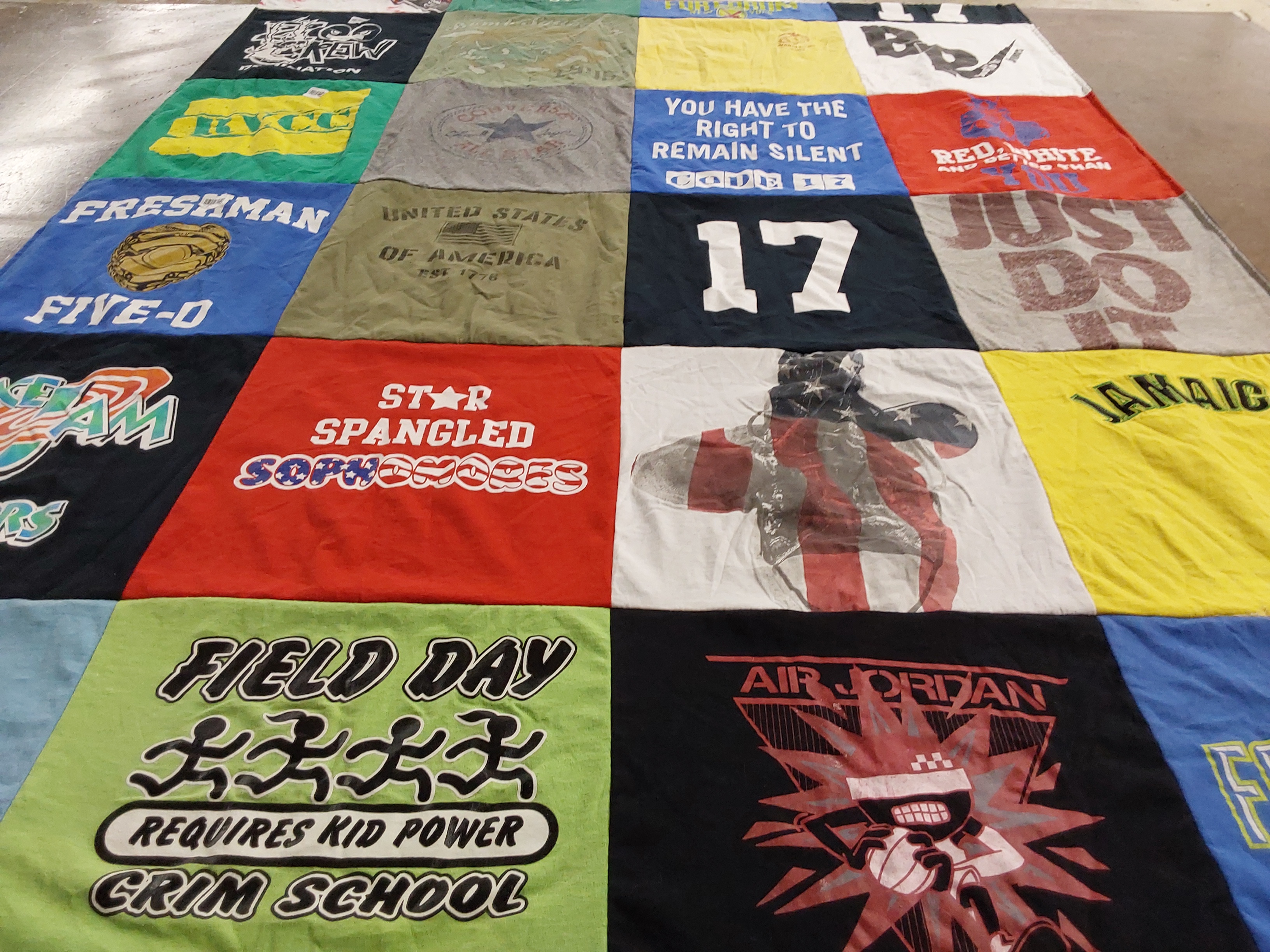T-shirt quilt with sports, education themes by Sherry from NJ