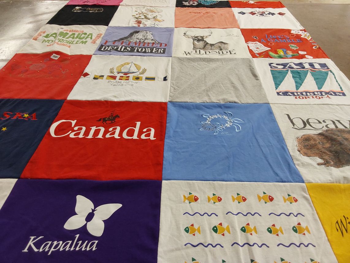 T-shirt quilt with travel, nature themes by Cathy from TX