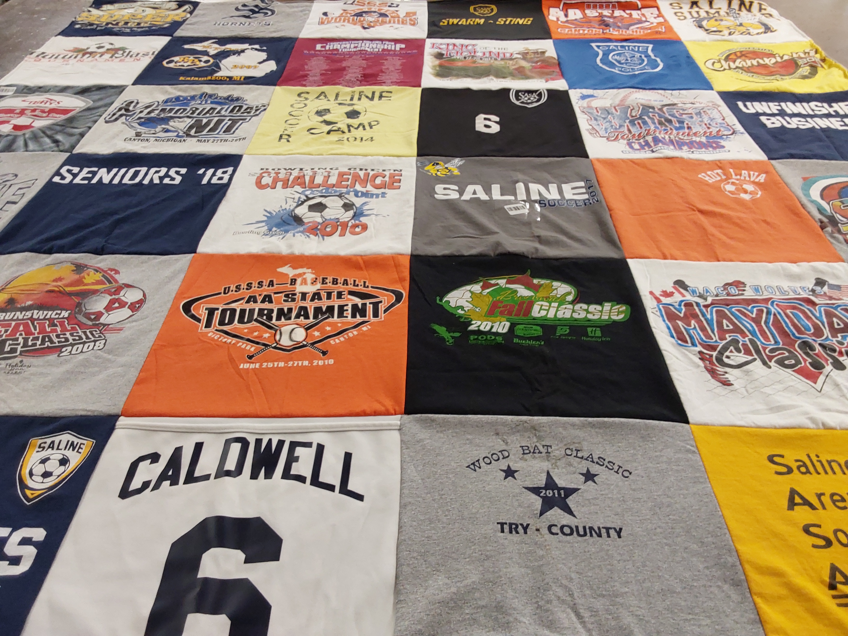T-shirt quilt featuring saline soccer team by Dorothy from MI