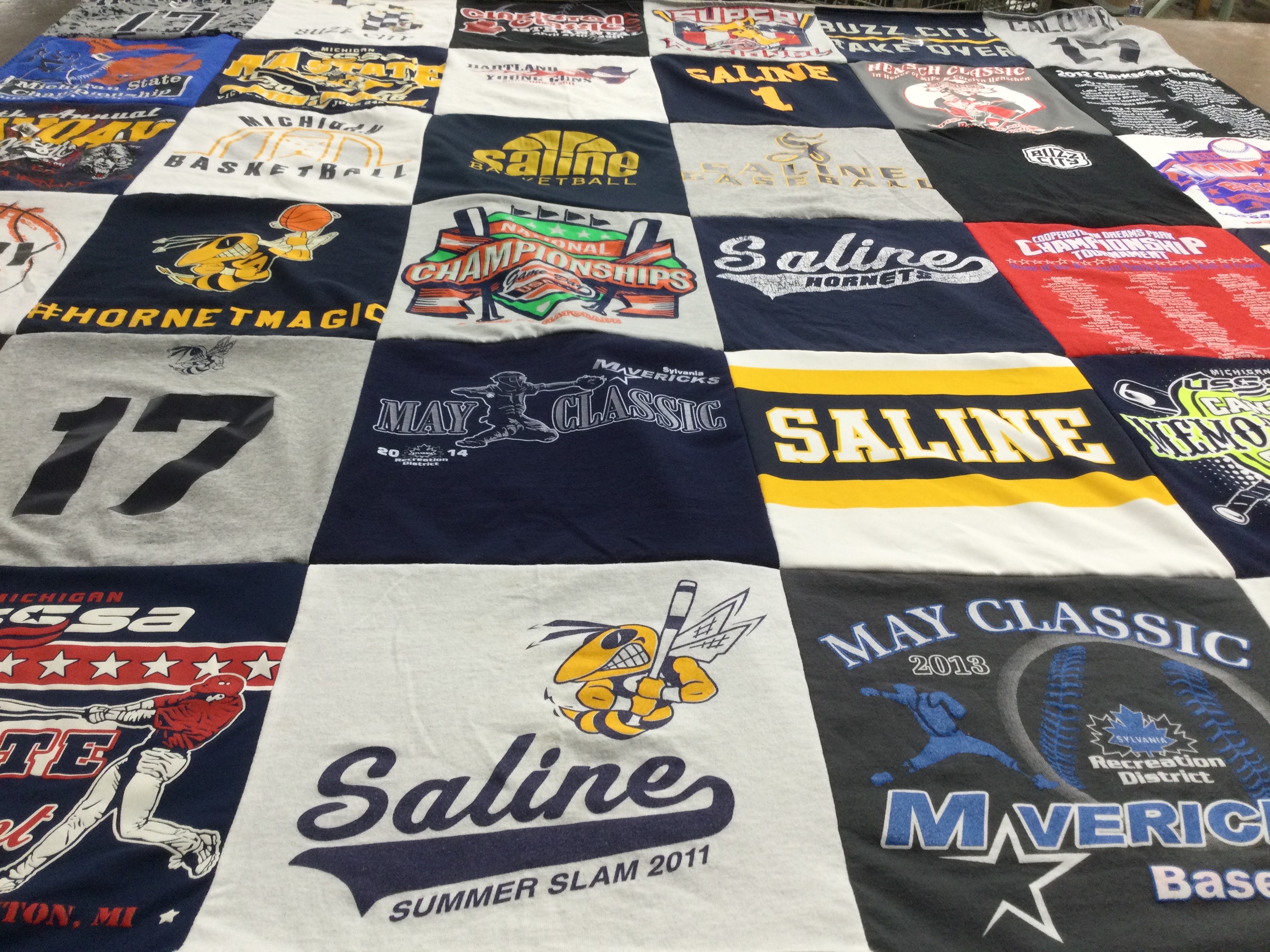 T-shirt quilt featuring saline hornets by Dorothy from MI