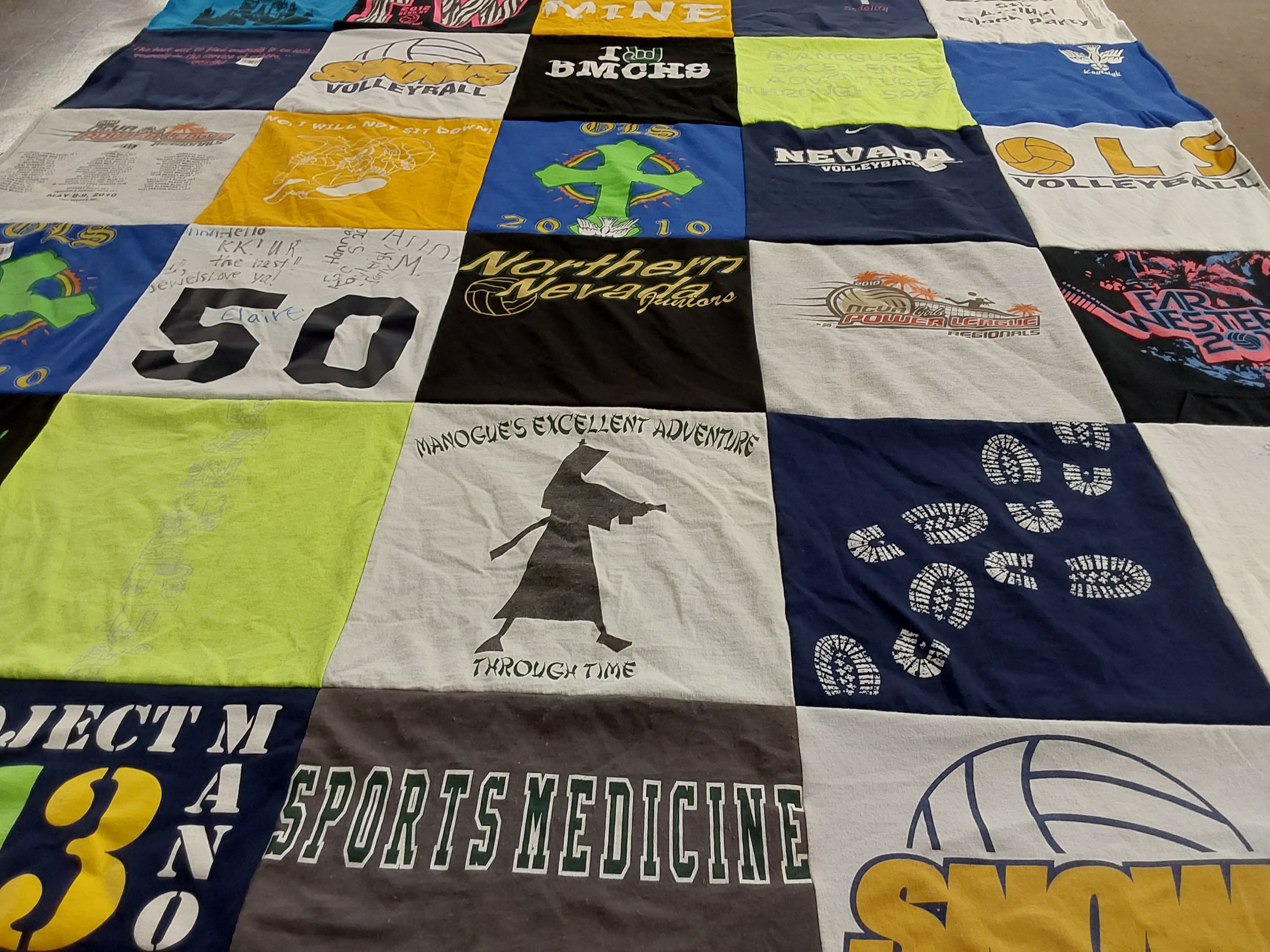 T-shirt quilt featuring manogue volleyball team by Kelly from NV