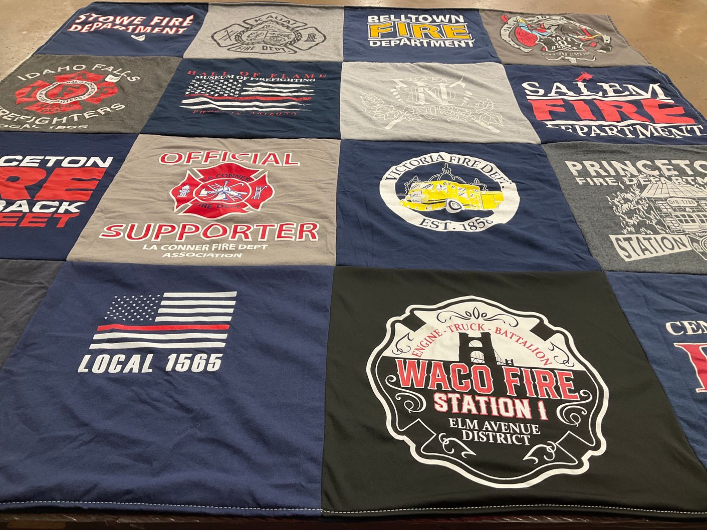 T-shirt quilt with firefighting, community service themes by Mackenna from WA