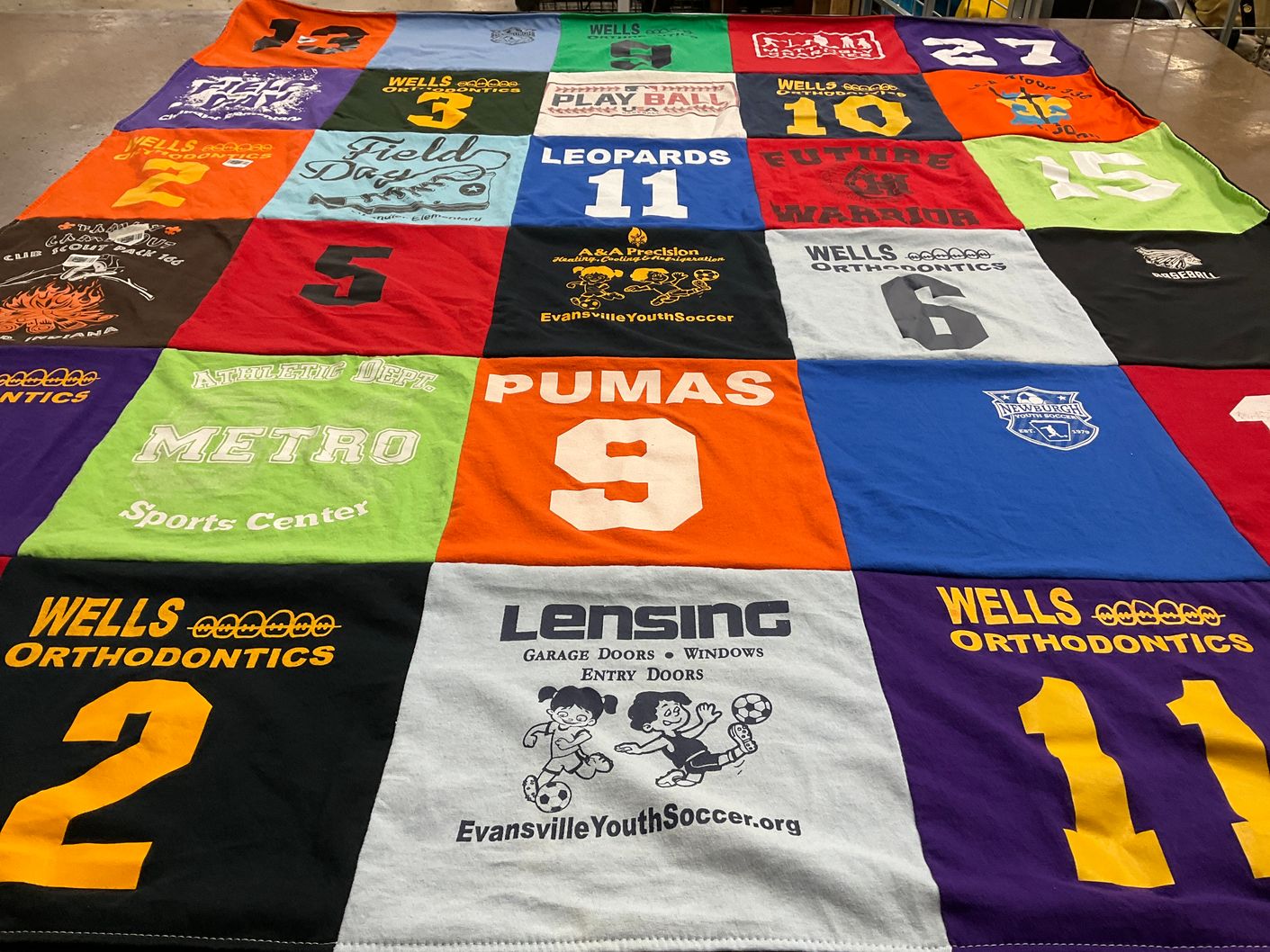 T-shirt quilt with sports, soccer themes by Brittany from IN
