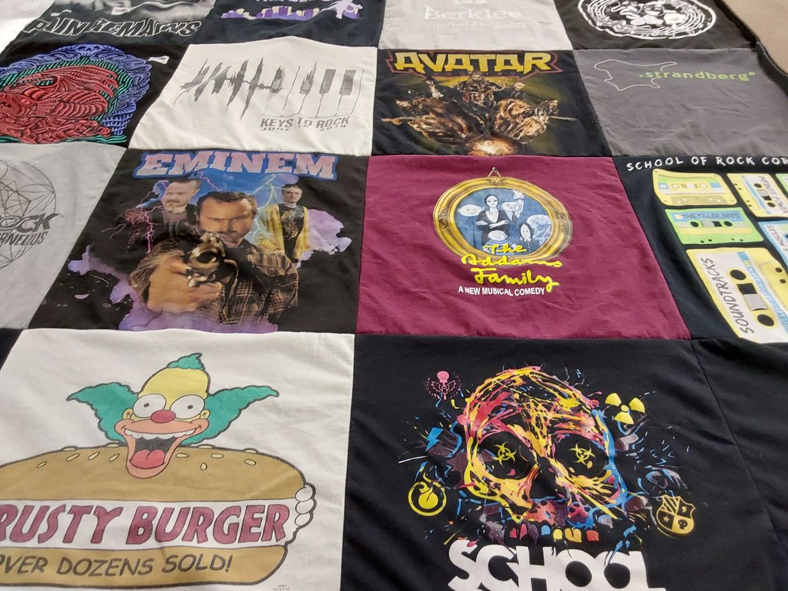 T-shirt quilt from berklee college of music by Laurie from NC