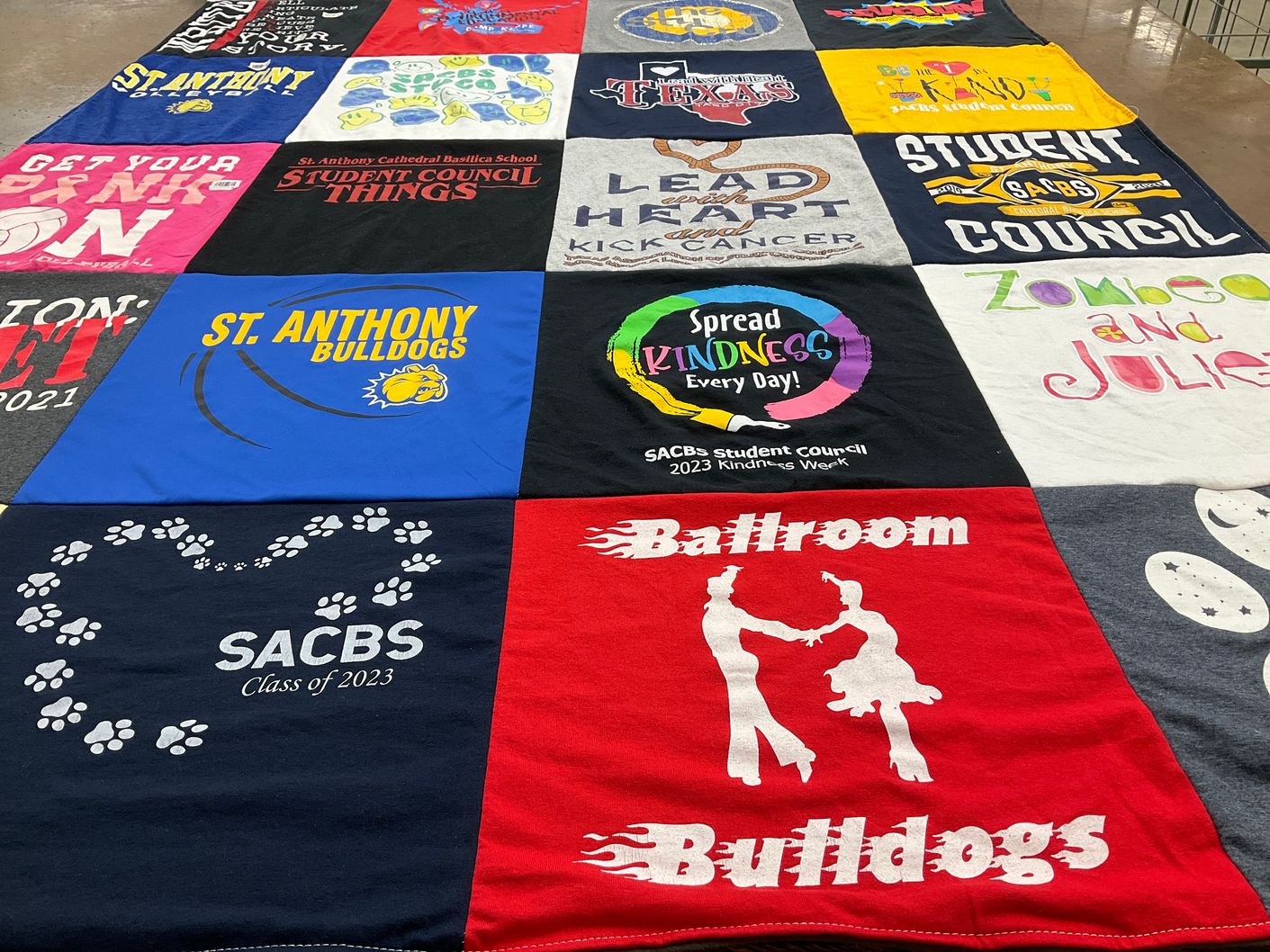 T-shirt quilt featuring st. anthony bulldogs by Sara from TX