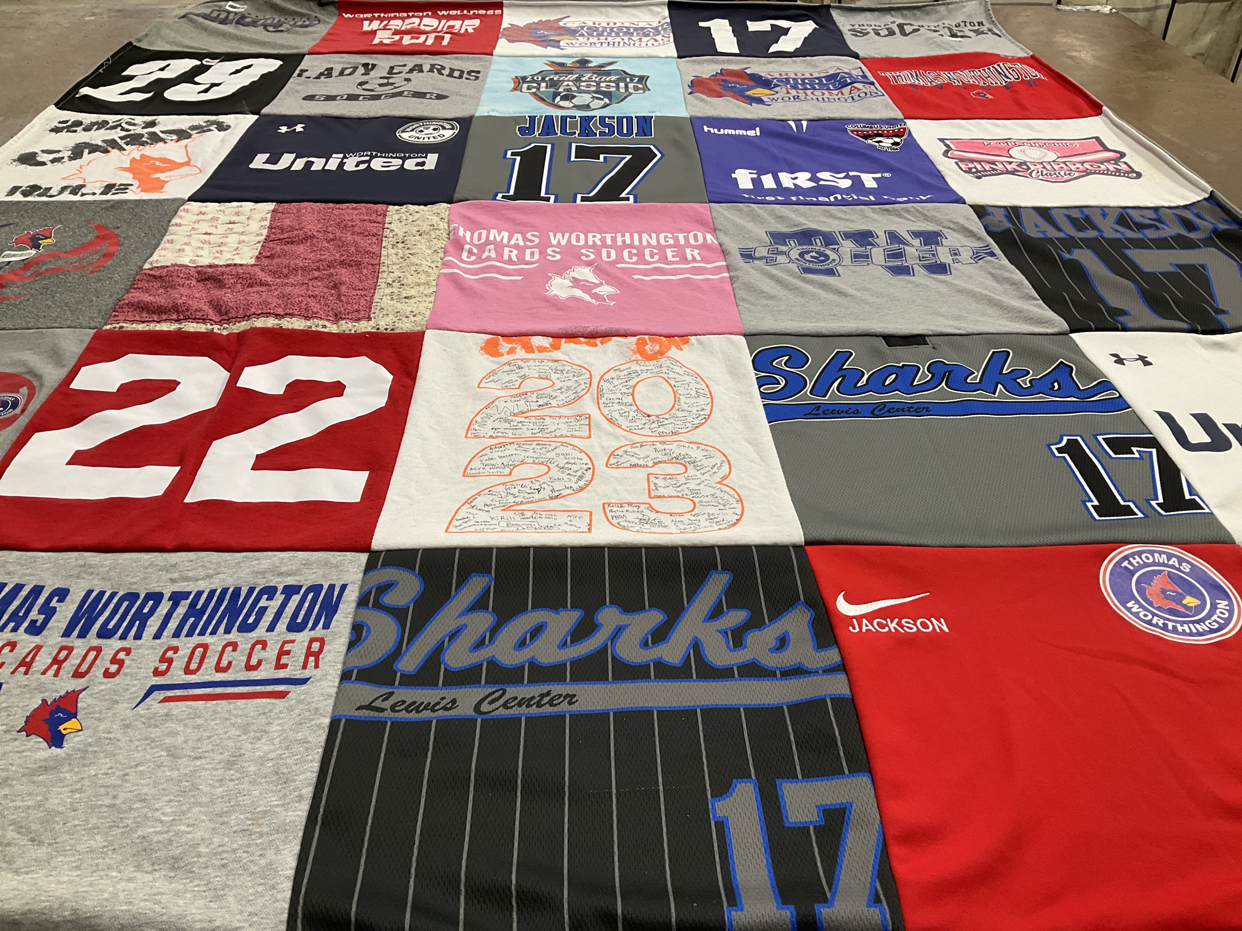 T-shirt quilt featuring thomas worthington cards soccer, united soccer by Michelle from OH
