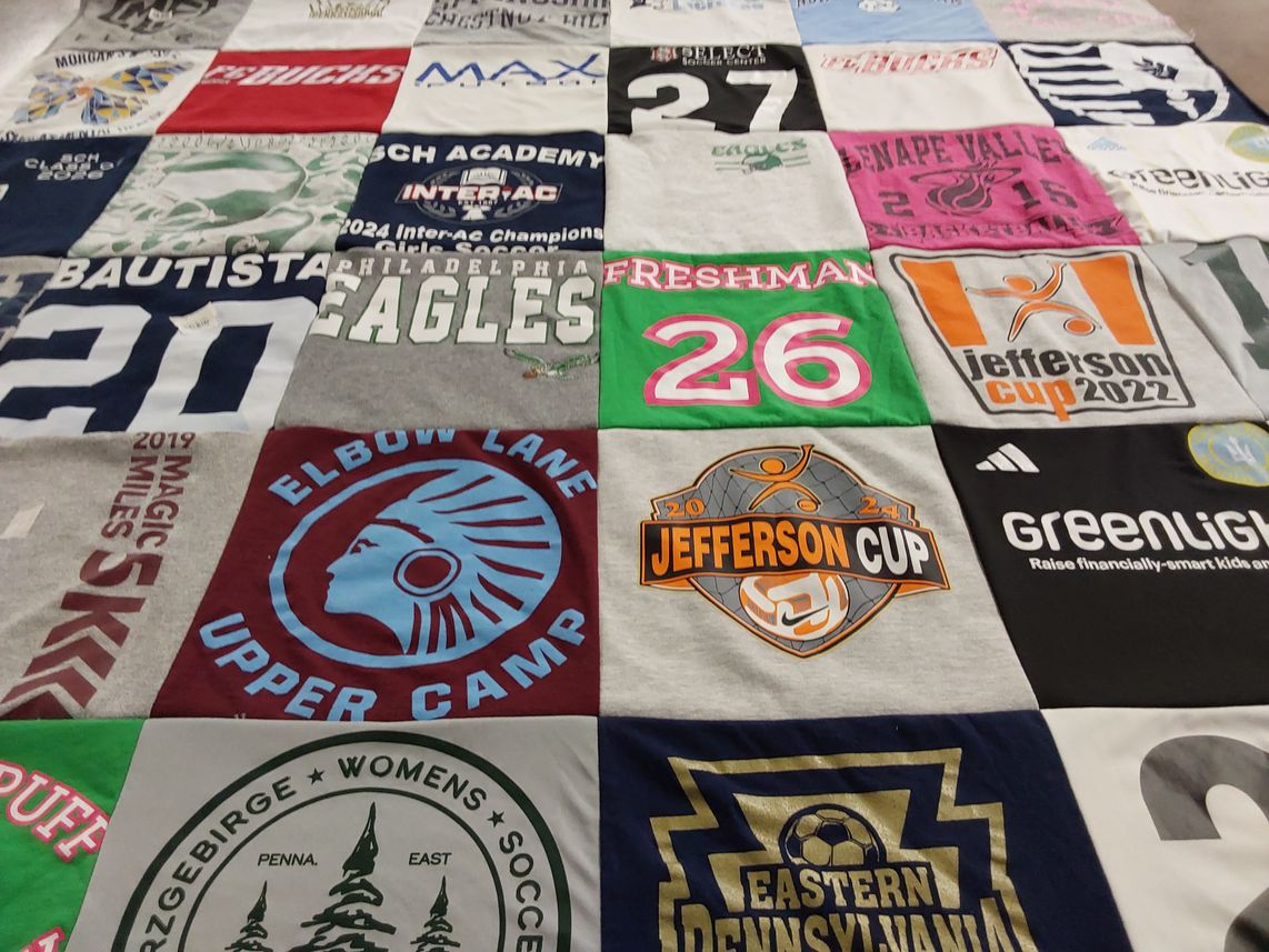T-shirt quilt featuring eastern pennsylvania eagles, jefferson cup by Candace from PA