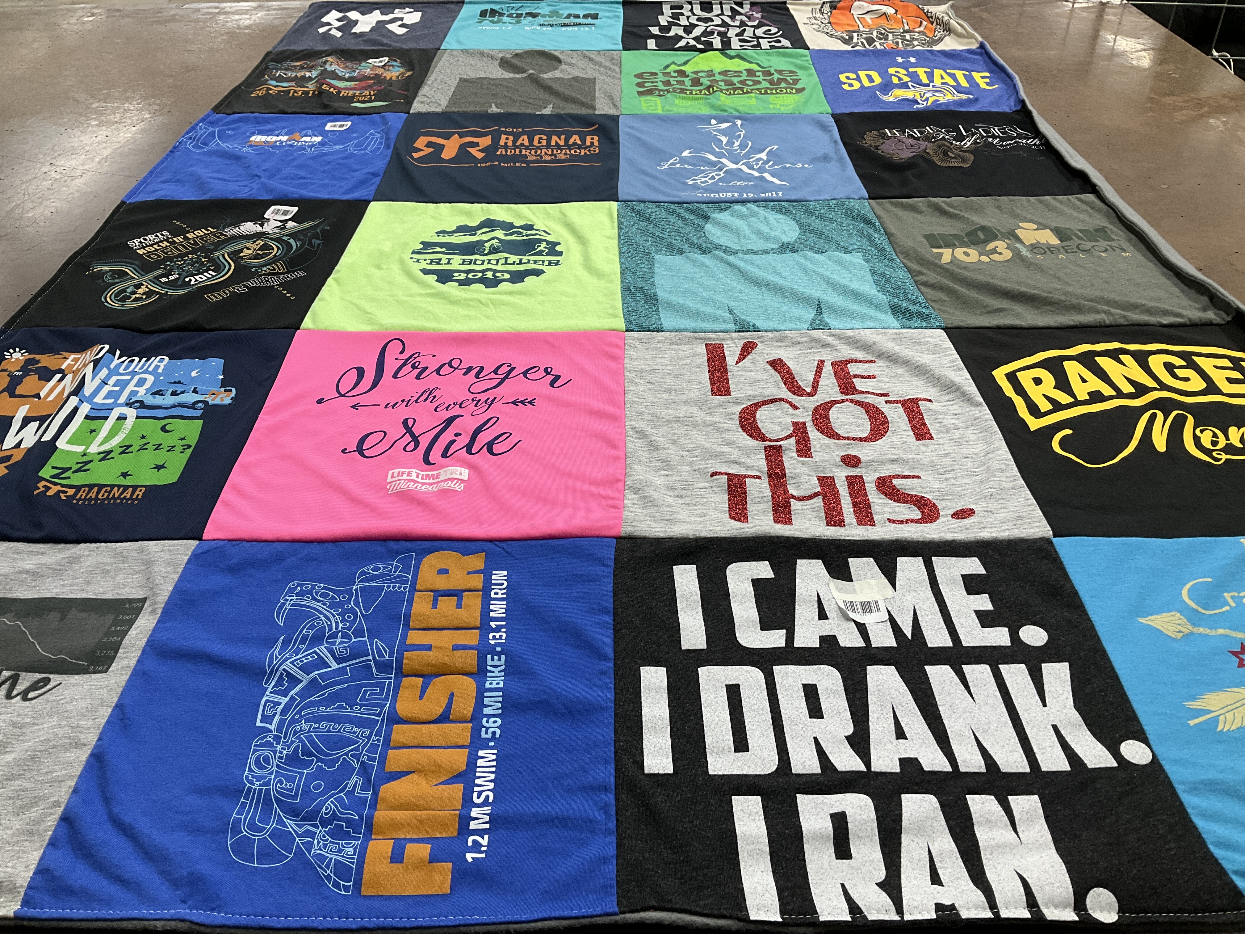 T-shirt quilt with running, fitness themes by Brandi from SD