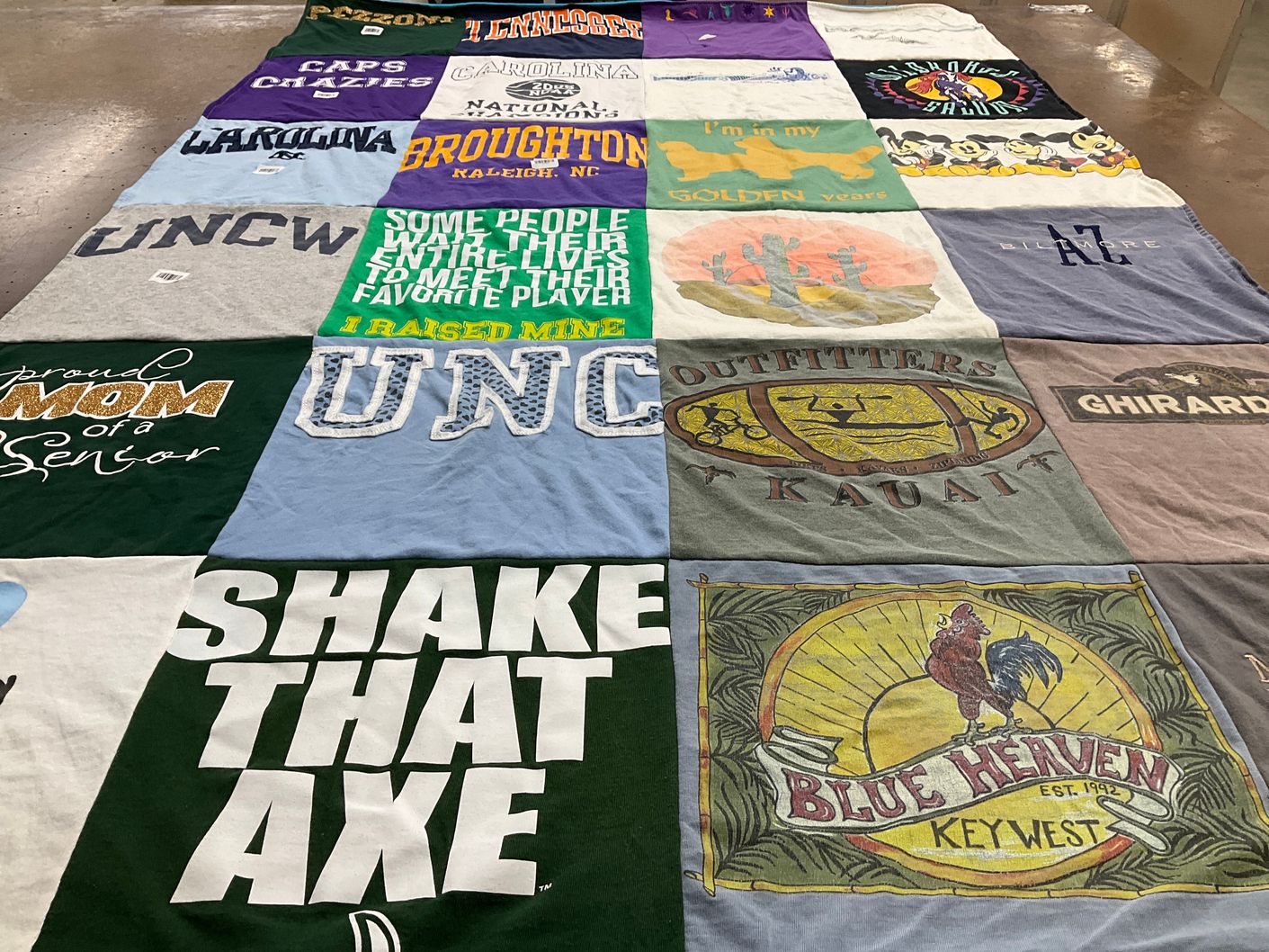 T-shirt quilt featuring north carolina tar heels, university of north carolina by Becky from NC