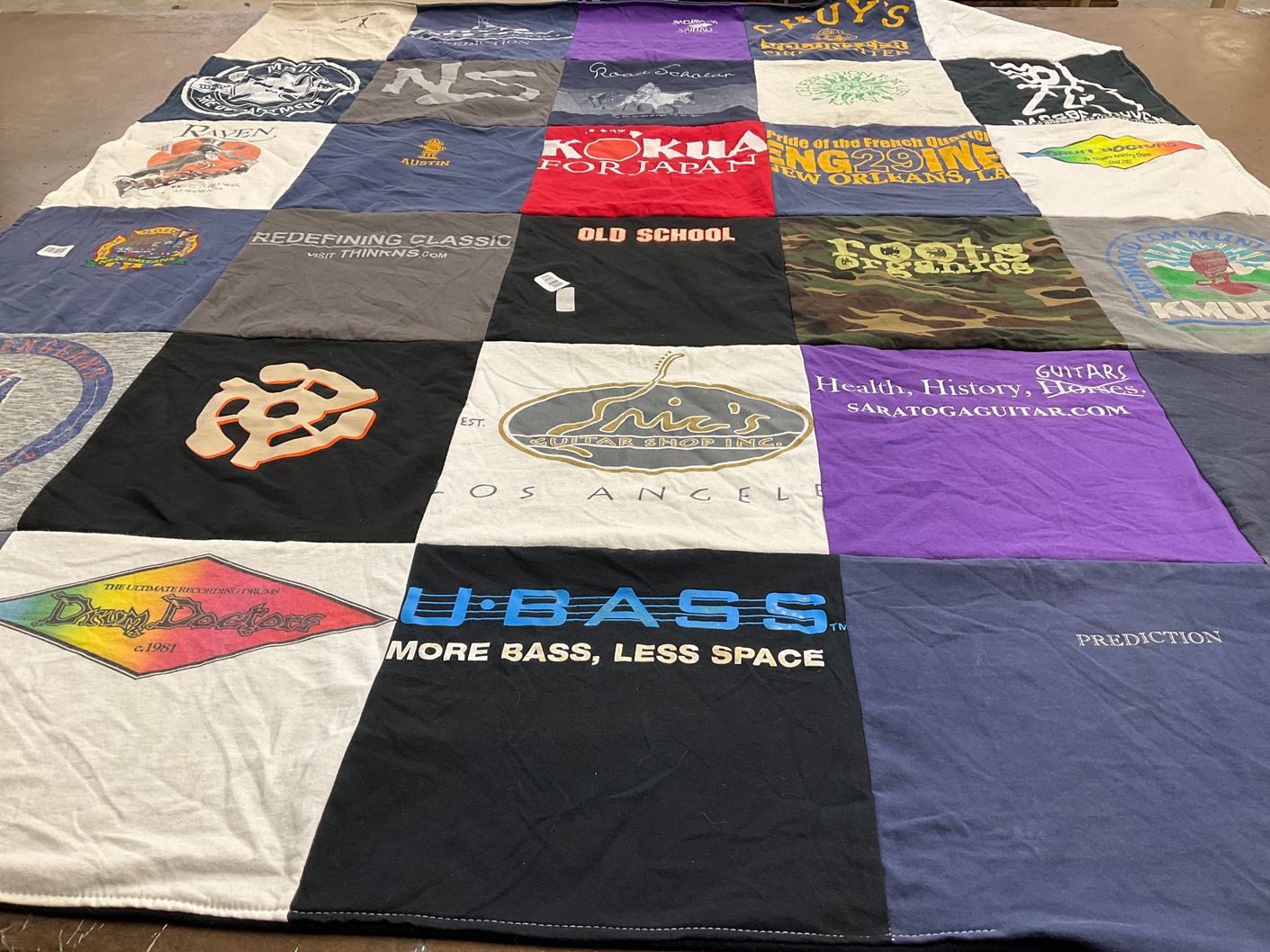T-shirt quilt with music, guitars themes by Leslie from HI