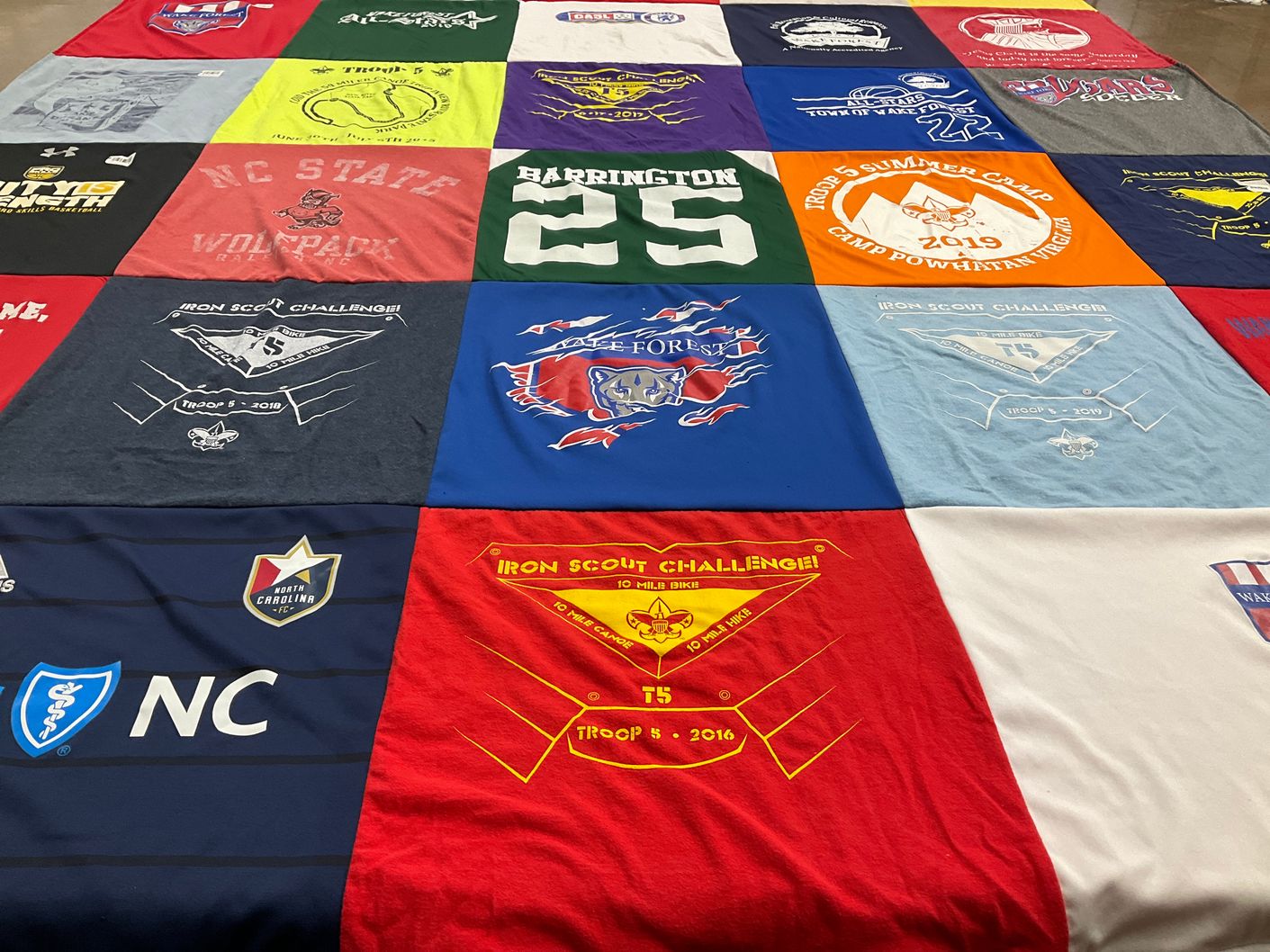 T-shirt quilt from north carolina state university, wake forest university by Stacy from NC