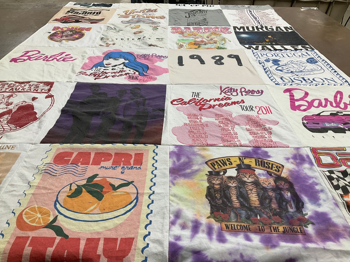 T-shirt quilt with music, travel themes by Posha from CA