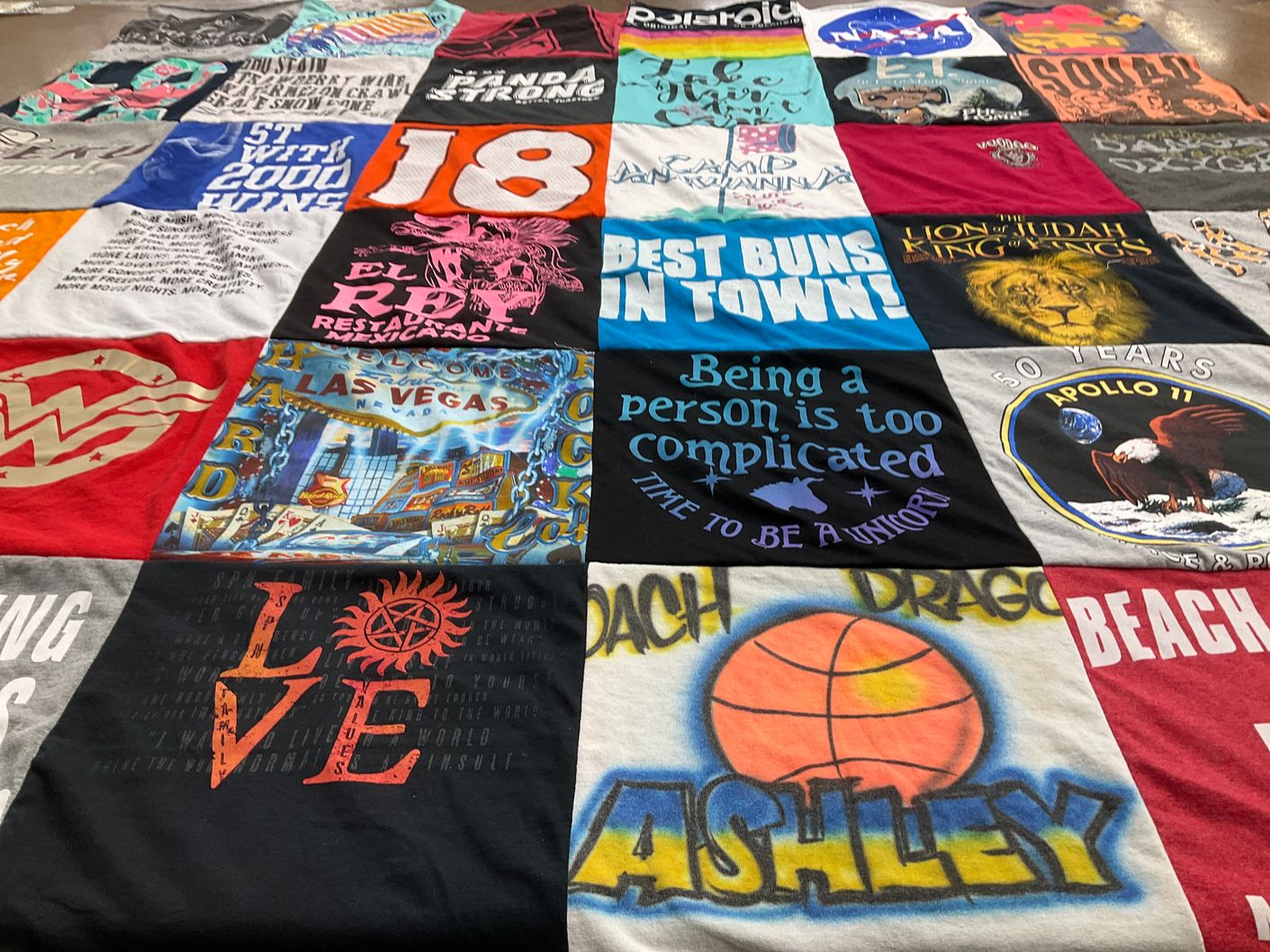 T-shirt quilt with cooking, entertainment themes by Kristi Jo from KY