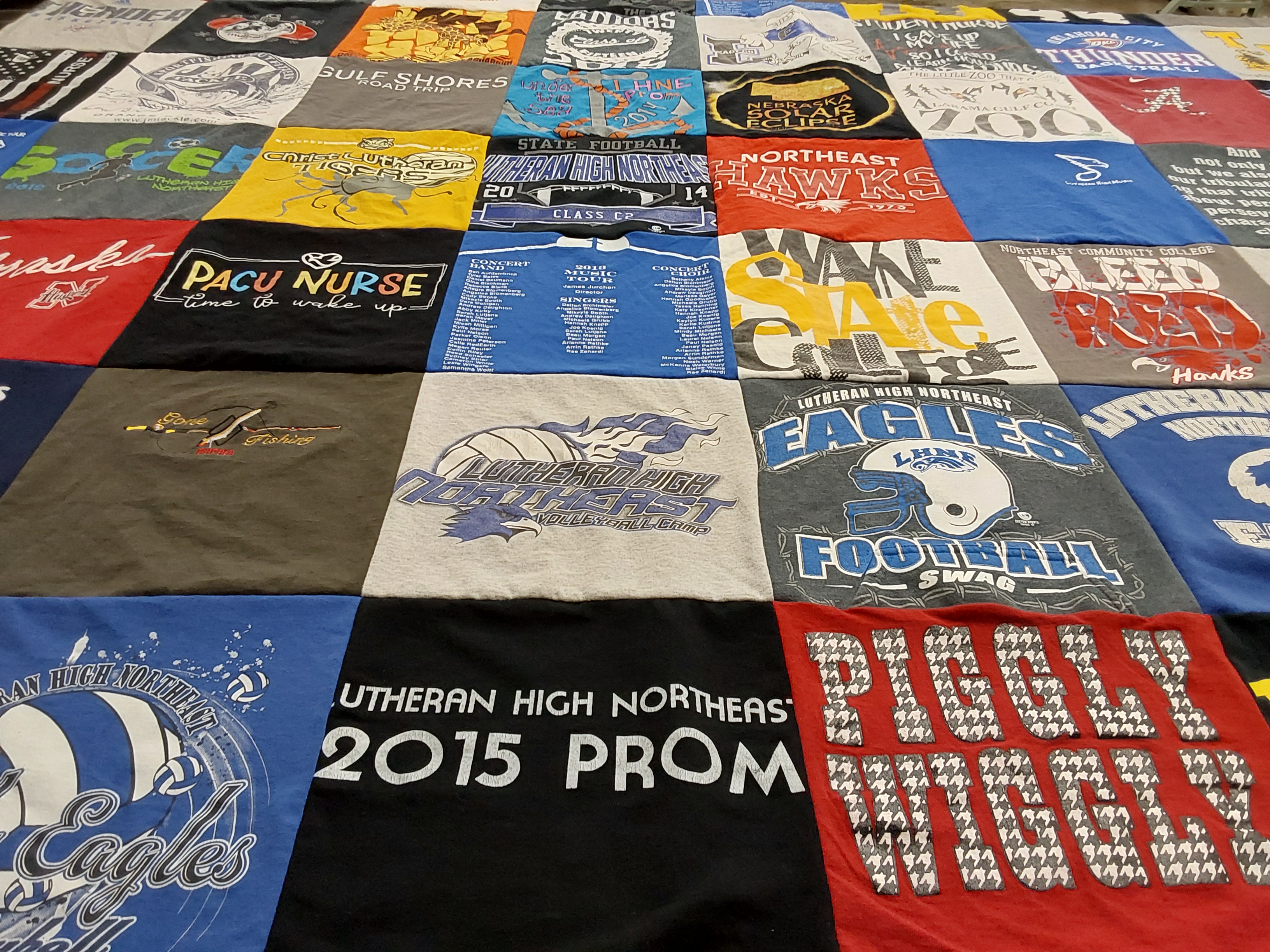 T-shirt quilt featuring lutheran high northeast eagles by Cori from NE