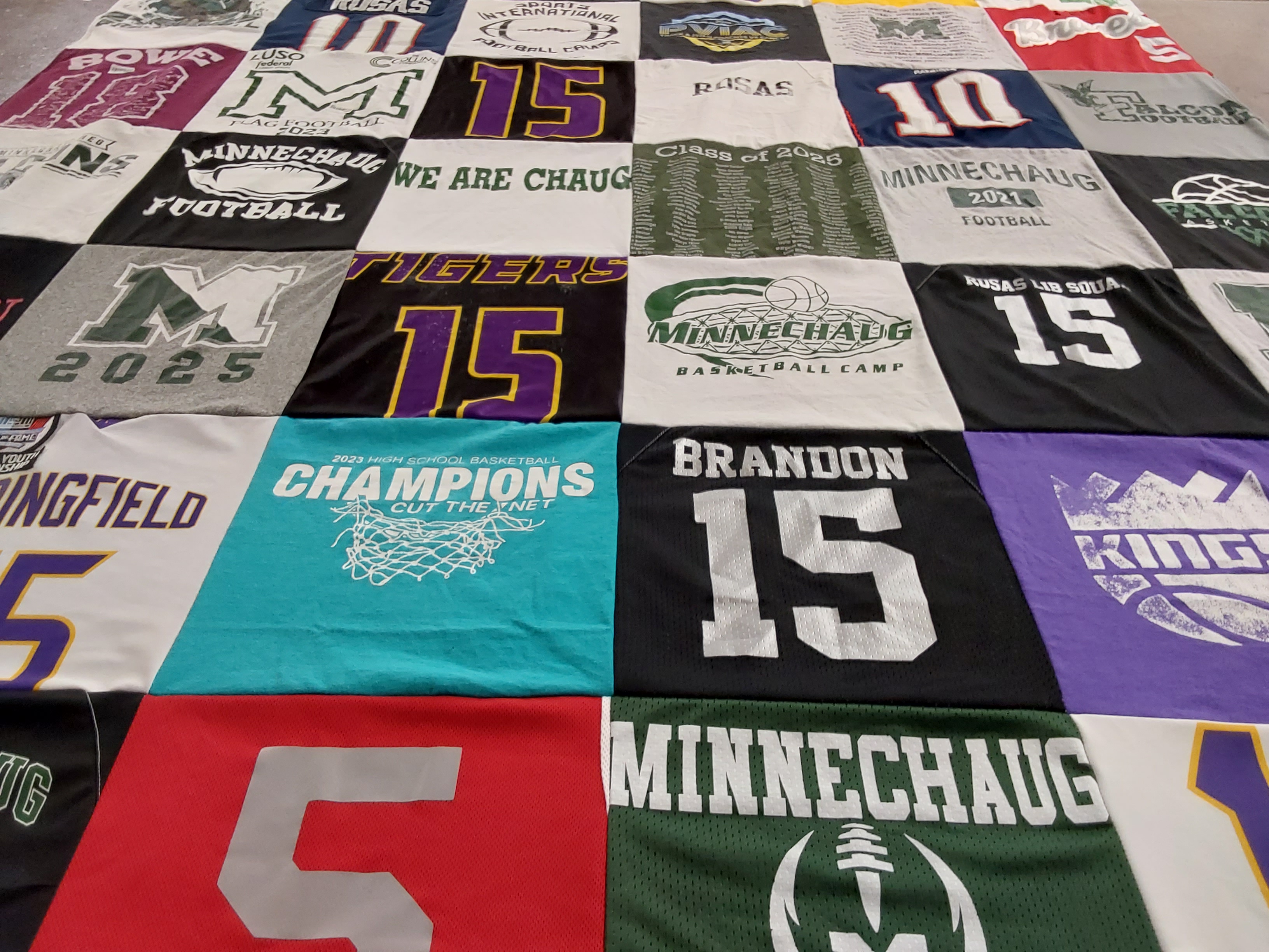 T-shirt quilt from minnechaug high school by Barbara from MA