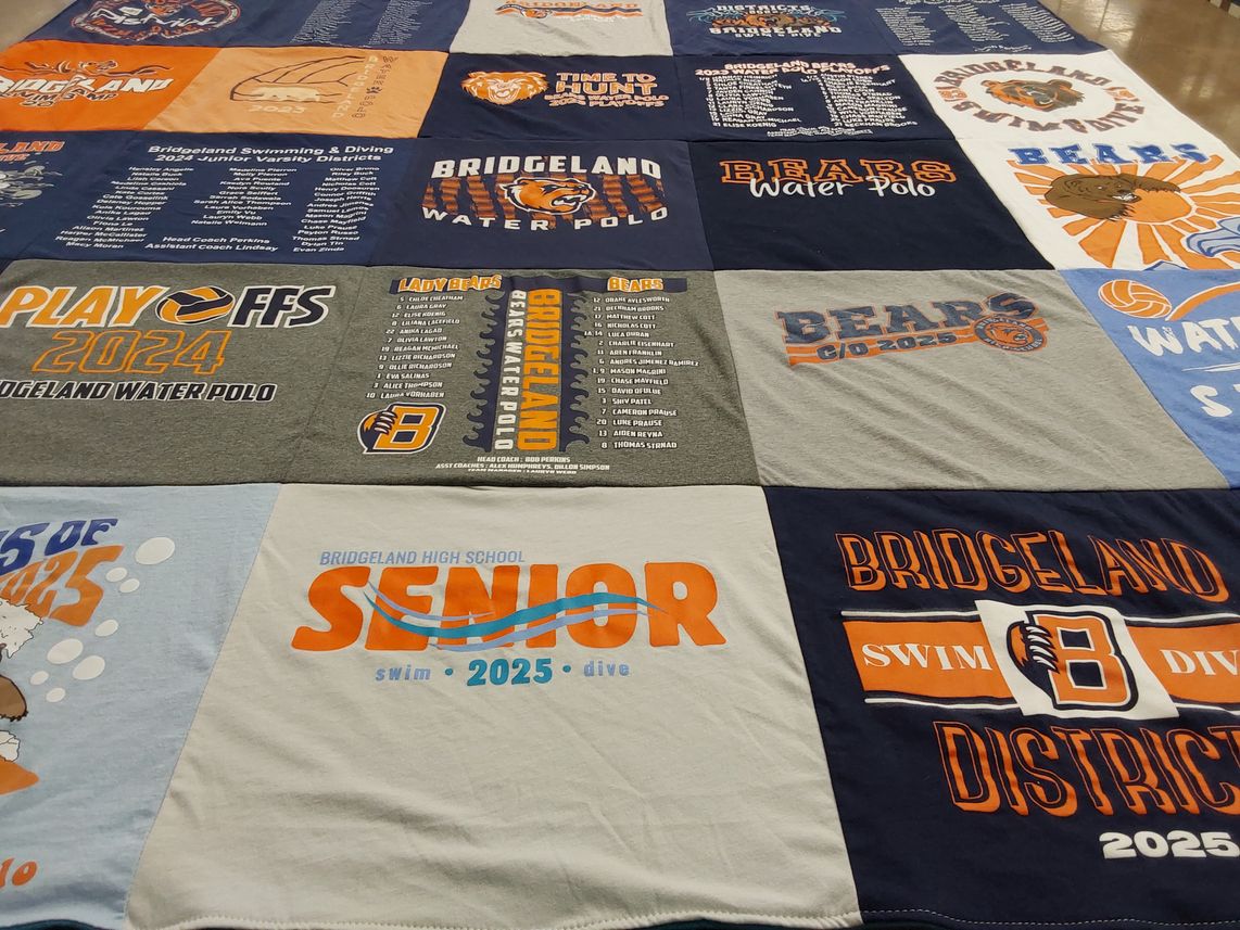T-shirt quilt featuring bridgeland high school water polo, bridgeland high school swimming by Melissa from TX