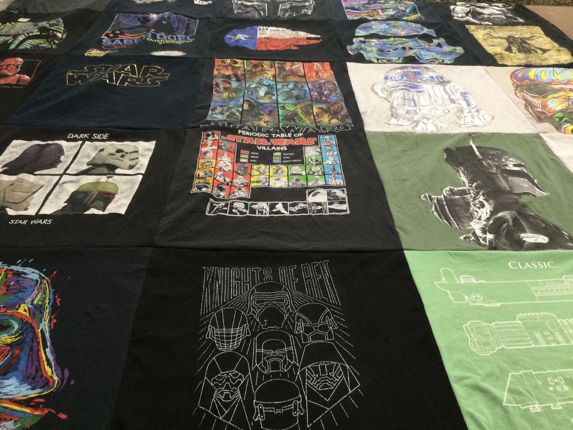 T-shirt quilt with star wars, science fiction themes by Lisa from TX
