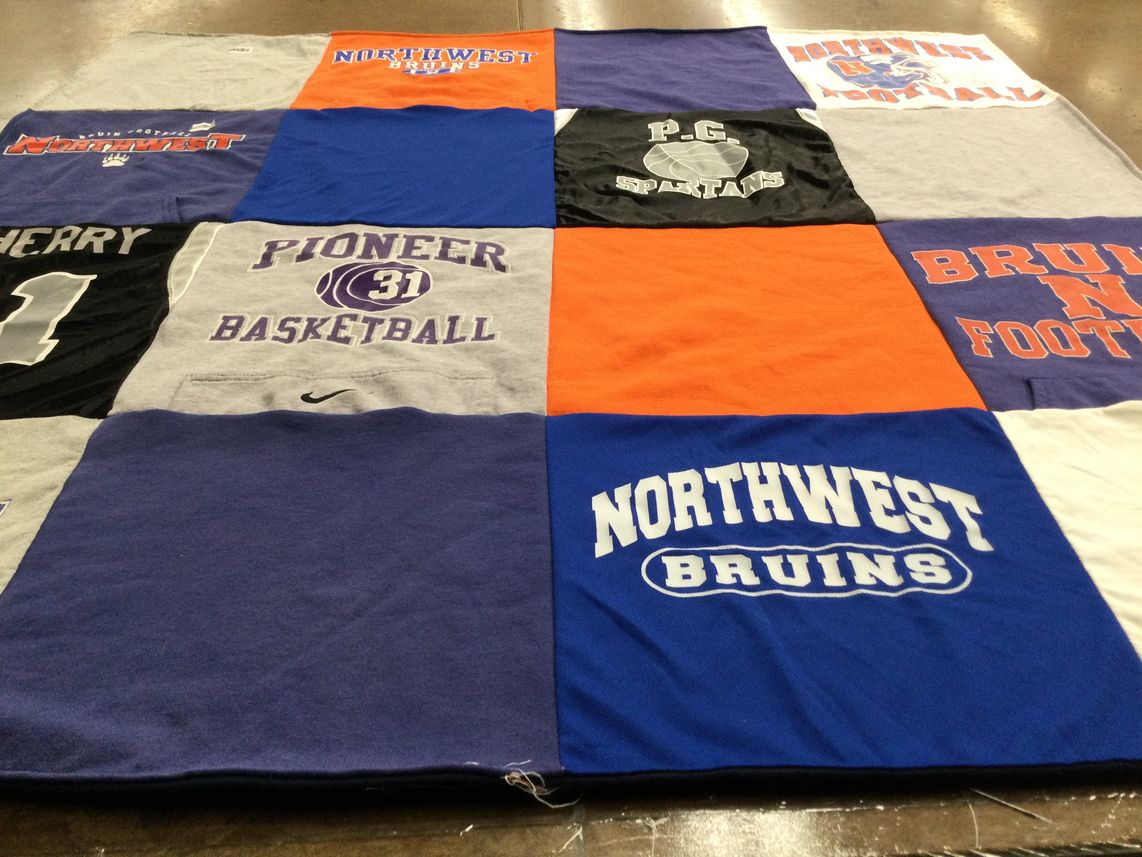 T-shirt quilt featuring northwest bruin football, pg spartan basketball by Tammy from GA