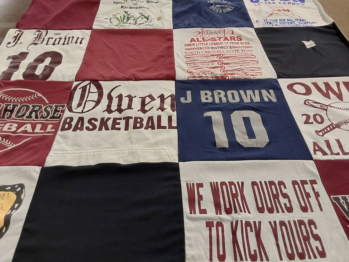 T-shirt quilt featuring owen high school basketball, owen high school baseball by Mary from NC