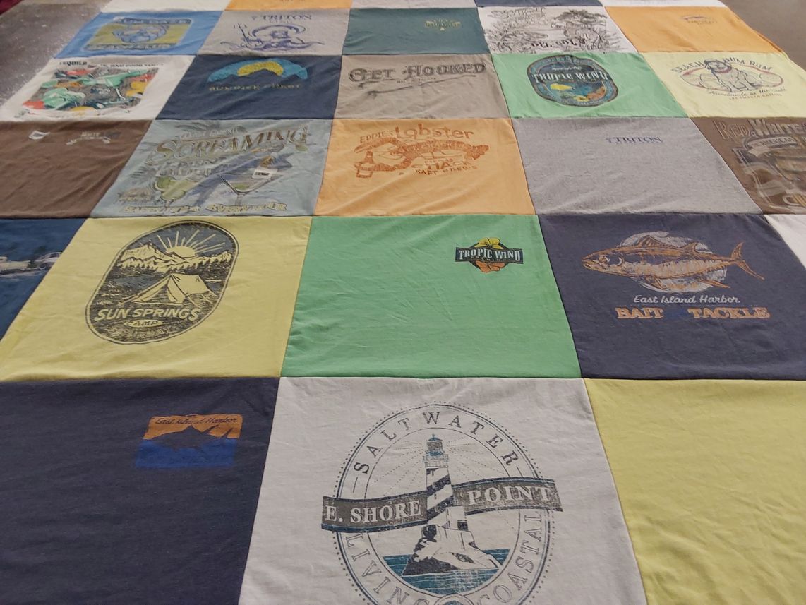 T-shirt quilt with fishing, camping themes by Stephanie from TN